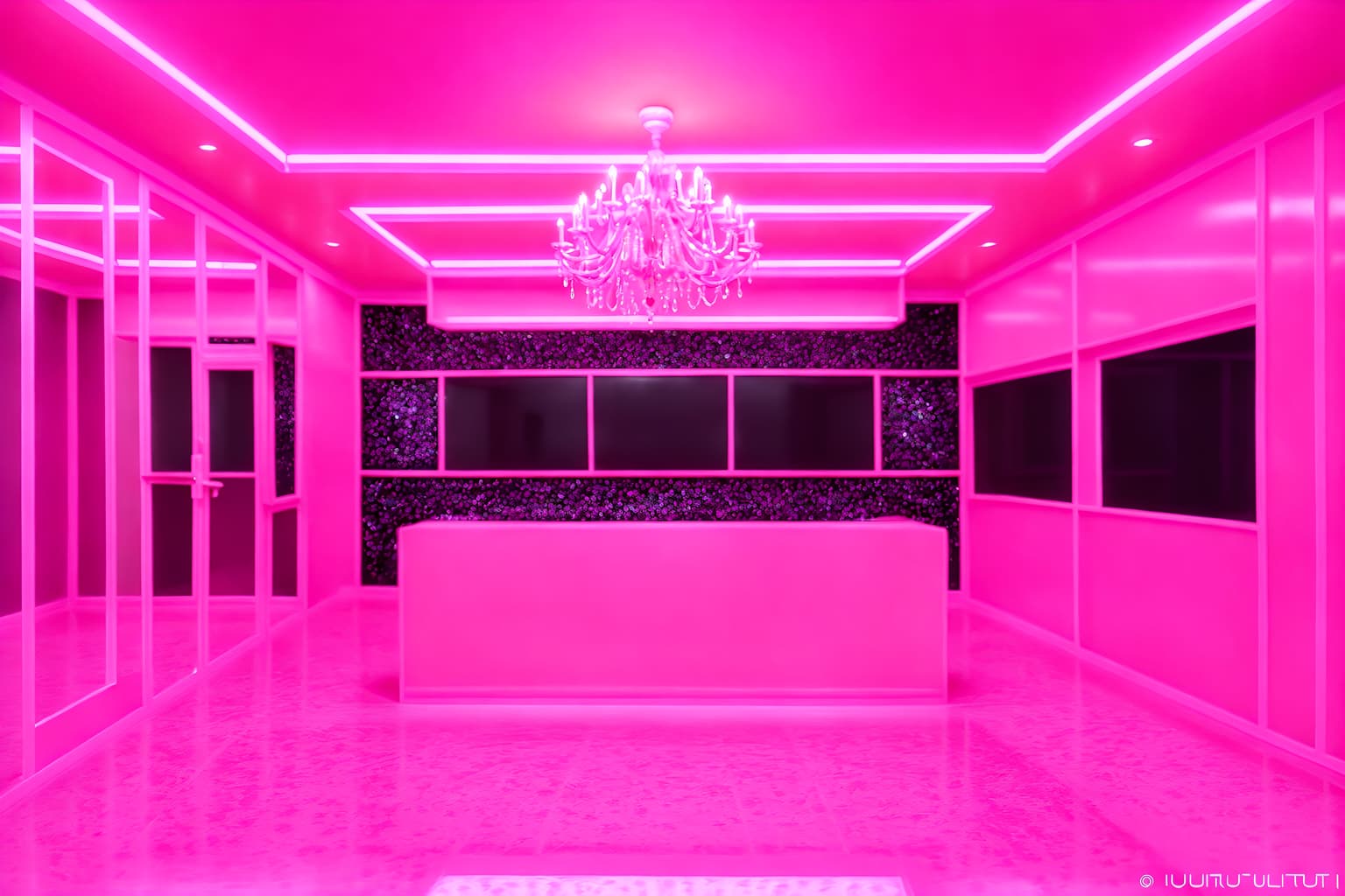 hot pink-style (exhibition space interior) . with hot pink barbie walls and barbie glitter and sparkle and hot pink barbie colors and barbie plastic interior and barbie sofa and barbie closet and barbie style interior and barbie bold rosy hues like fuchsia and magenta. . cinematic photo, highly detailed, cinematic lighting, ultra-detailed, ultrarealistic, photorealism, 8k. hot pink interior design style. masterpiece, cinematic light, ultrarealistic+, photorealistic+, 8k, raw photo, realistic, sharp focus on eyes, (symmetrical eyes), (intact eyes), hyperrealistic, highest quality, best quality, , highly detailed, masterpiece, best quality, extremely detailed 8k wallpaper, masterpiece, best quality, ultra-detailed, best shadow, detailed background, detailed face, detailed eyes, high contrast, best illumination, detailed face, dulux, caustic, dynamic angle, detailed glow. dramatic lighting. highly detailed, insanely detailed hair, symmetrical, intricate details, professionally retouched, 8k high definition. strong bokeh. award winning photo.