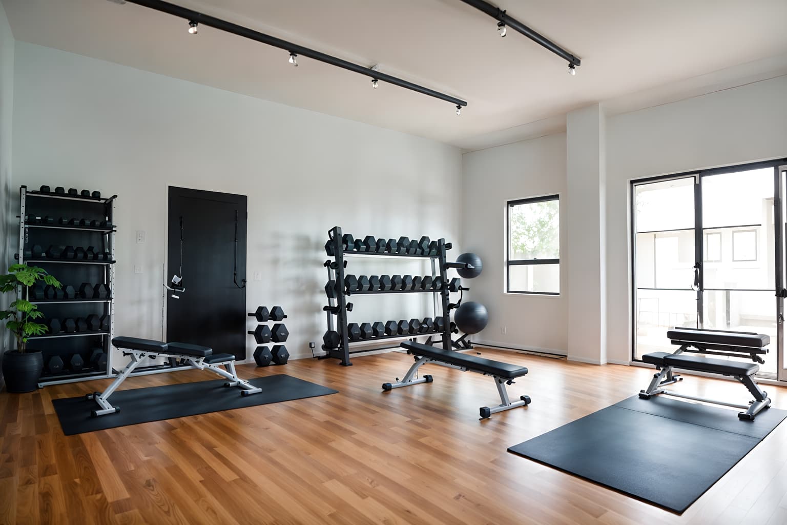 minimalist-style (fitness gym interior) with exercise bicycle and bench press and squat rack and dumbbell stand and crosstrainer and exercise bicycle. . with an open floor plan and functional furniture and focus on the shape, colour and texture of just a few of essential elements and lots of light and a monochromatic palette with colour used as an accent and clean lines and an open floor plan. . cinematic photo, highly detailed, cinematic lighting, ultra-detailed, ultrarealistic, photorealism, 8k. minimalist interior design style. masterpiece, cinematic light, ultrarealistic+, photorealistic+, 8k, raw photo, realistic, sharp focus on eyes, (symmetrical eyes), (intact eyes), hyperrealistic, highest quality, best quality, , highly detailed, masterpiece, best quality, extremely detailed 8k wallpaper, masterpiece, best quality, ultra-detailed, best shadow, detailed background, detailed face, detailed eyes, high contrast, best illumination, detailed face, dulux, caustic, dynamic angle, detailed glow. dramatic lighting. highly detailed, insanely detailed hair, symmetrical, intricate details, professionally retouched, 8k high definition. strong bokeh. award winning photo.