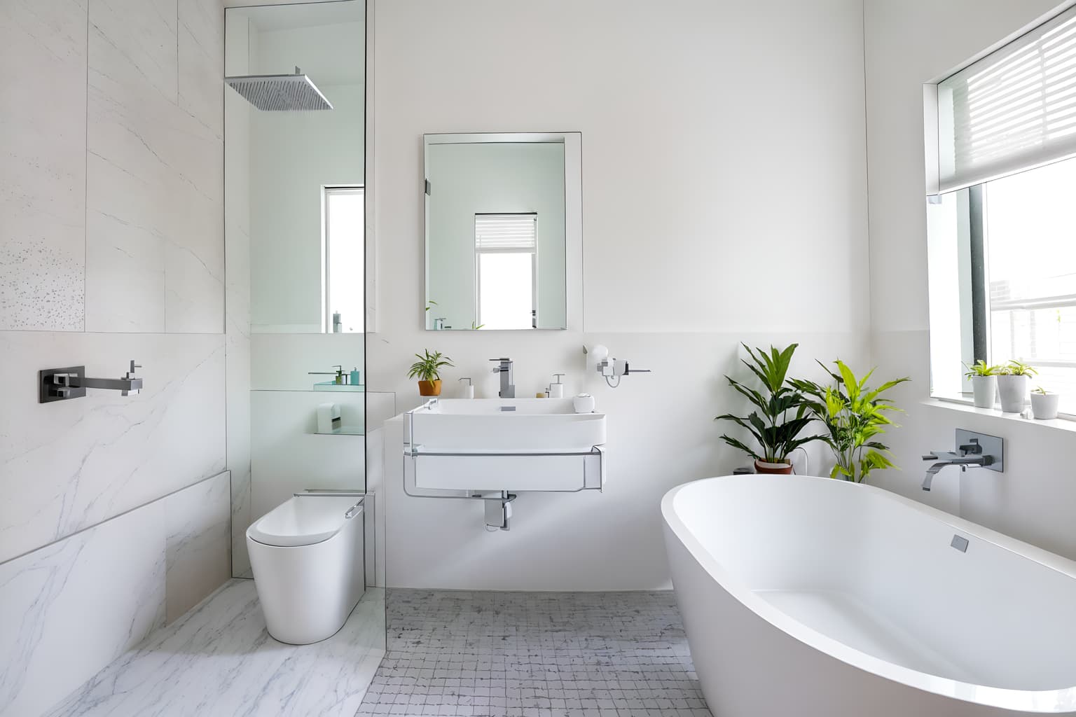 minimalist-style (hotel bathroom interior) with bathtub and waste basket and mirror and shower and plant and bath towel and bathroom cabinet and bathroom sink with faucet. . with an open floor plan and lots of light and focus on the shape, colour and texture of just a few of essential elements and clean lines and a monochromatic palette with colour used as an accent and functional furniture and an open floor plan. . cinematic photo, highly detailed, cinematic lighting, ultra-detailed, ultrarealistic, photorealism, 8k. minimalist interior design style. masterpiece, cinematic light, ultrarealistic+, photorealistic+, 8k, raw photo, realistic, sharp focus on eyes, (symmetrical eyes), (intact eyes), hyperrealistic, highest quality, best quality, , highly detailed, masterpiece, best quality, extremely detailed 8k wallpaper, masterpiece, best quality, ultra-detailed, best shadow, detailed background, detailed face, detailed eyes, high contrast, best illumination, detailed face, dulux, caustic, dynamic angle, detailed glow. dramatic lighting. highly detailed, insanely detailed hair, symmetrical, intricate details, professionally retouched, 8k high definition. strong bokeh. award winning photo.