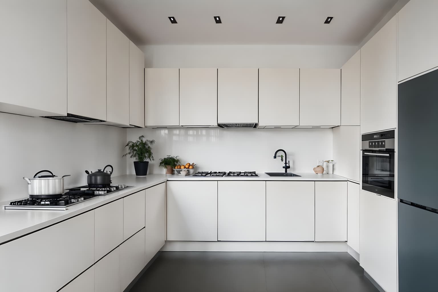 minimalist-style (kitchen interior) with kitchen cabinets and stove and plant and refrigerator and sink and worktops and kitchen cabinets. . with an open floor plan and functional furniture and clean lines and lots of light and focus on the shape, colour and texture of just a few of essential elements and a monochromatic palette with colour used as an accent and an open floor plan. . cinematic photo, highly detailed, cinematic lighting, ultra-detailed, ultrarealistic, photorealism, 8k. minimalist interior design style. masterpiece, cinematic light, ultrarealistic+, photorealistic+, 8k, raw photo, realistic, sharp focus on eyes, (symmetrical eyes), (intact eyes), hyperrealistic, highest quality, best quality, , highly detailed, masterpiece, best quality, extremely detailed 8k wallpaper, masterpiece, best quality, ultra-detailed, best shadow, detailed background, detailed face, detailed eyes, high contrast, best illumination, detailed face, dulux, caustic, dynamic angle, detailed glow. dramatic lighting. highly detailed, insanely detailed hair, symmetrical, intricate details, professionally retouched, 8k high definition. strong bokeh. award winning photo.