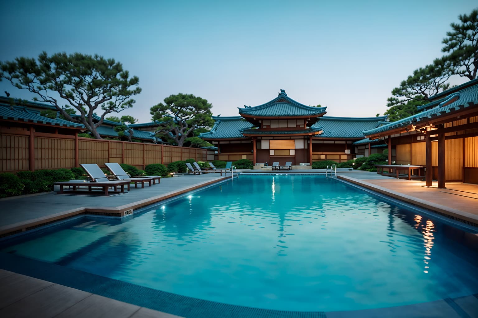 japanese design-style designed (outdoor pool area ) with pool and pool lights and pool lounge chairs and pool. . with . . cinematic photo, highly detailed, cinematic lighting, ultra-detailed, ultrarealistic, photorealism, 8k. japanese design design style. masterpiece, cinematic light, ultrarealistic+, photorealistic+, 8k, raw photo, realistic, sharp focus on eyes, (symmetrical eyes), (intact eyes), hyperrealistic, highest quality, best quality, , highly detailed, masterpiece, best quality, extremely detailed 8k wallpaper, masterpiece, best quality, ultra-detailed, best shadow, detailed background, detailed face, detailed eyes, high contrast, best illumination, detailed face, dulux, caustic, dynamic angle, detailed glow. dramatic lighting. highly detailed, insanely detailed hair, symmetrical, intricate details, professionally retouched, 8k high definition. strong bokeh. award winning photo.