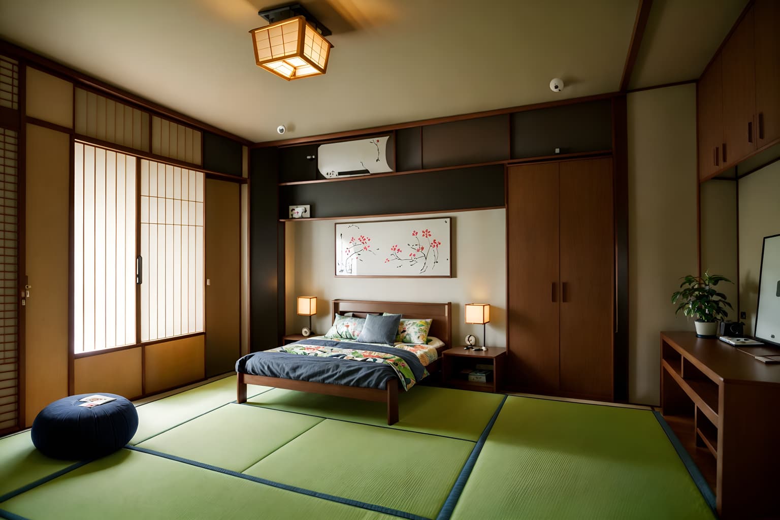 japanese design-style (kids room interior) with kids desk and mirror and plant and night light and storage bench or ottoman and bedside table or night stand and bed and accent chair. . with . . cinematic photo, highly detailed, cinematic lighting, ultra-detailed, ultrarealistic, photorealism, 8k. japanese design interior design style. masterpiece, cinematic light, ultrarealistic+, photorealistic+, 8k, raw photo, realistic, sharp focus on eyes, (symmetrical eyes), (intact eyes), hyperrealistic, highest quality, best quality, , highly detailed, masterpiece, best quality, extremely detailed 8k wallpaper, masterpiece, best quality, ultra-detailed, best shadow, detailed background, detailed face, detailed eyes, high contrast, best illumination, detailed face, dulux, caustic, dynamic angle, detailed glow. dramatic lighting. highly detailed, insanely detailed hair, symmetrical, intricate details, professionally retouched, 8k high definition. strong bokeh. award winning photo.