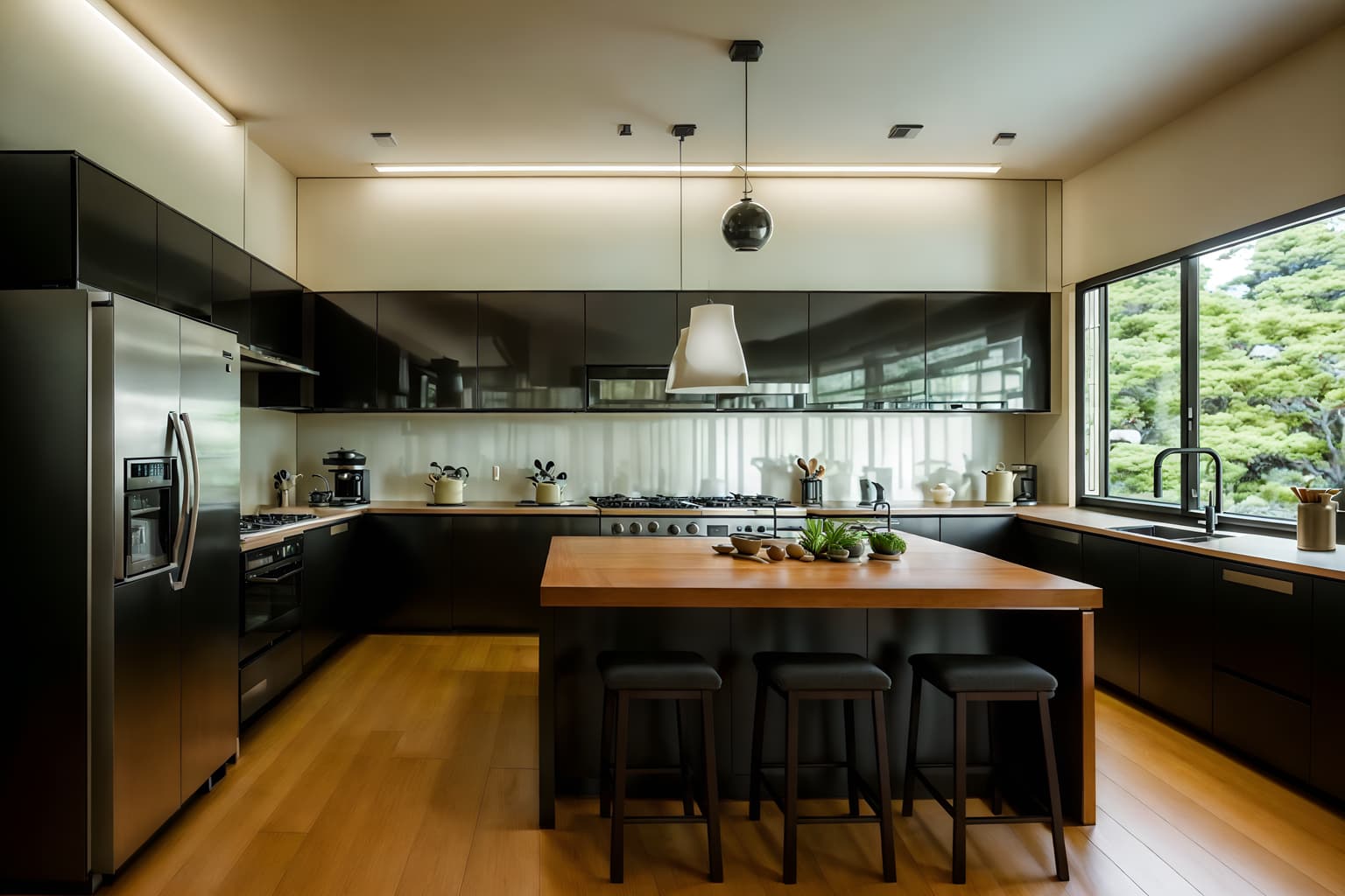 japanese design-style (kitchen interior) with stove and kitchen cabinets and worktops and plant and refrigerator and sink and stove. . with . . cinematic photo, highly detailed, cinematic lighting, ultra-detailed, ultrarealistic, photorealism, 8k. japanese design interior design style. masterpiece, cinematic light, ultrarealistic+, photorealistic+, 8k, raw photo, realistic, sharp focus on eyes, (symmetrical eyes), (intact eyes), hyperrealistic, highest quality, best quality, , highly detailed, masterpiece, best quality, extremely detailed 8k wallpaper, masterpiece, best quality, ultra-detailed, best shadow, detailed background, detailed face, detailed eyes, high contrast, best illumination, detailed face, dulux, caustic, dynamic angle, detailed glow. dramatic lighting. highly detailed, insanely detailed hair, symmetrical, intricate details, professionally retouched, 8k high definition. strong bokeh. award winning photo.