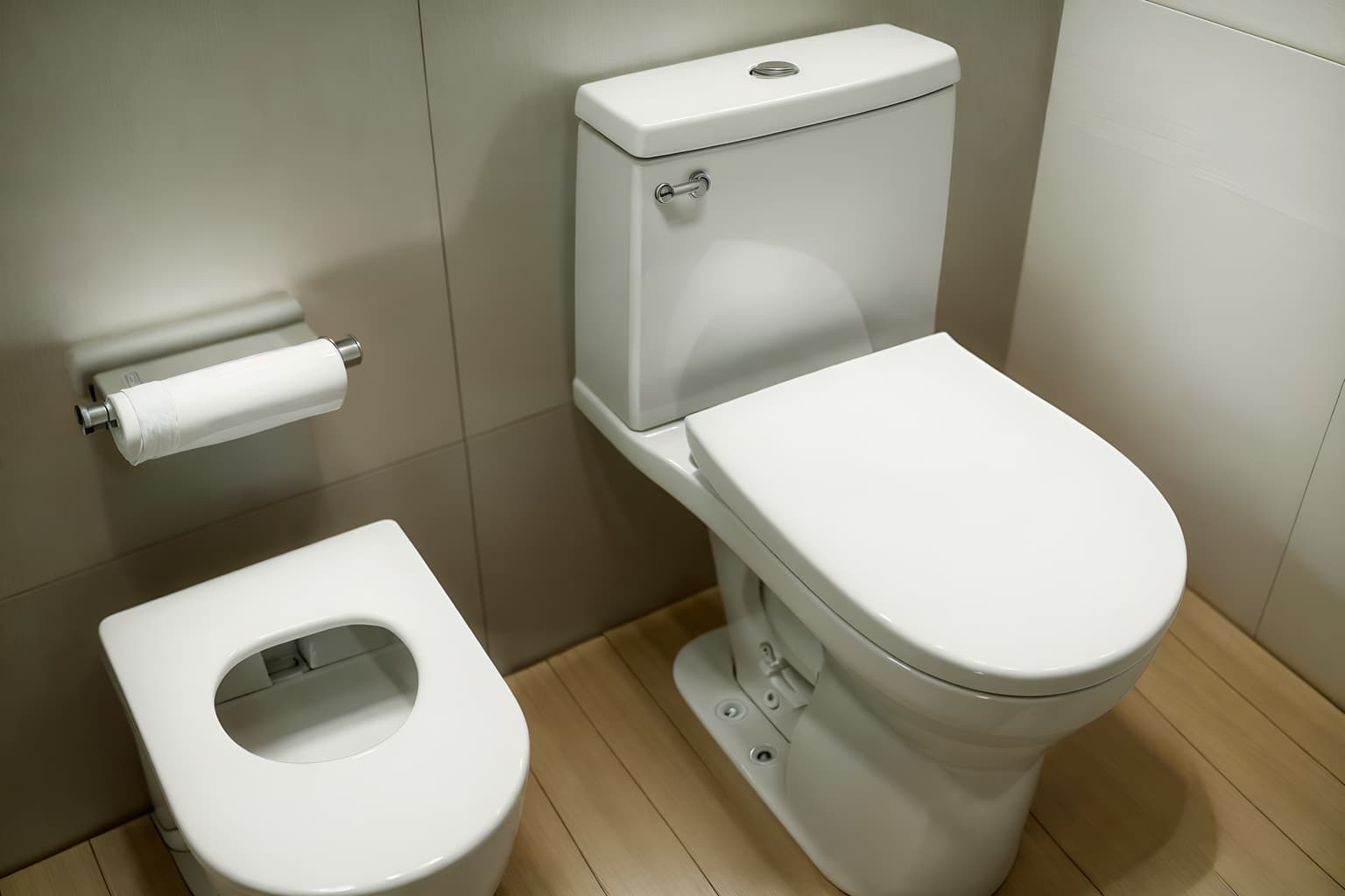 japanese design-style (toilet interior) with toilet paper hanger and toilet with toilet seat up and sink with tap and toilet paper hanger. . with . . cinematic photo, highly detailed, cinematic lighting, ultra-detailed, ultrarealistic, photorealism, 8k. japanese design interior design style. masterpiece, cinematic light, ultrarealistic+, photorealistic+, 8k, raw photo, realistic, sharp focus on eyes, (symmetrical eyes), (intact eyes), hyperrealistic, highest quality, best quality, , highly detailed, masterpiece, best quality, extremely detailed 8k wallpaper, masterpiece, best quality, ultra-detailed, best shadow, detailed background, detailed face, detailed eyes, high contrast, best illumination, detailed face, dulux, caustic, dynamic angle, detailed glow. dramatic lighting. highly detailed, insanely detailed hair, symmetrical, intricate details, professionally retouched, 8k high definition. strong bokeh. award winning photo.
