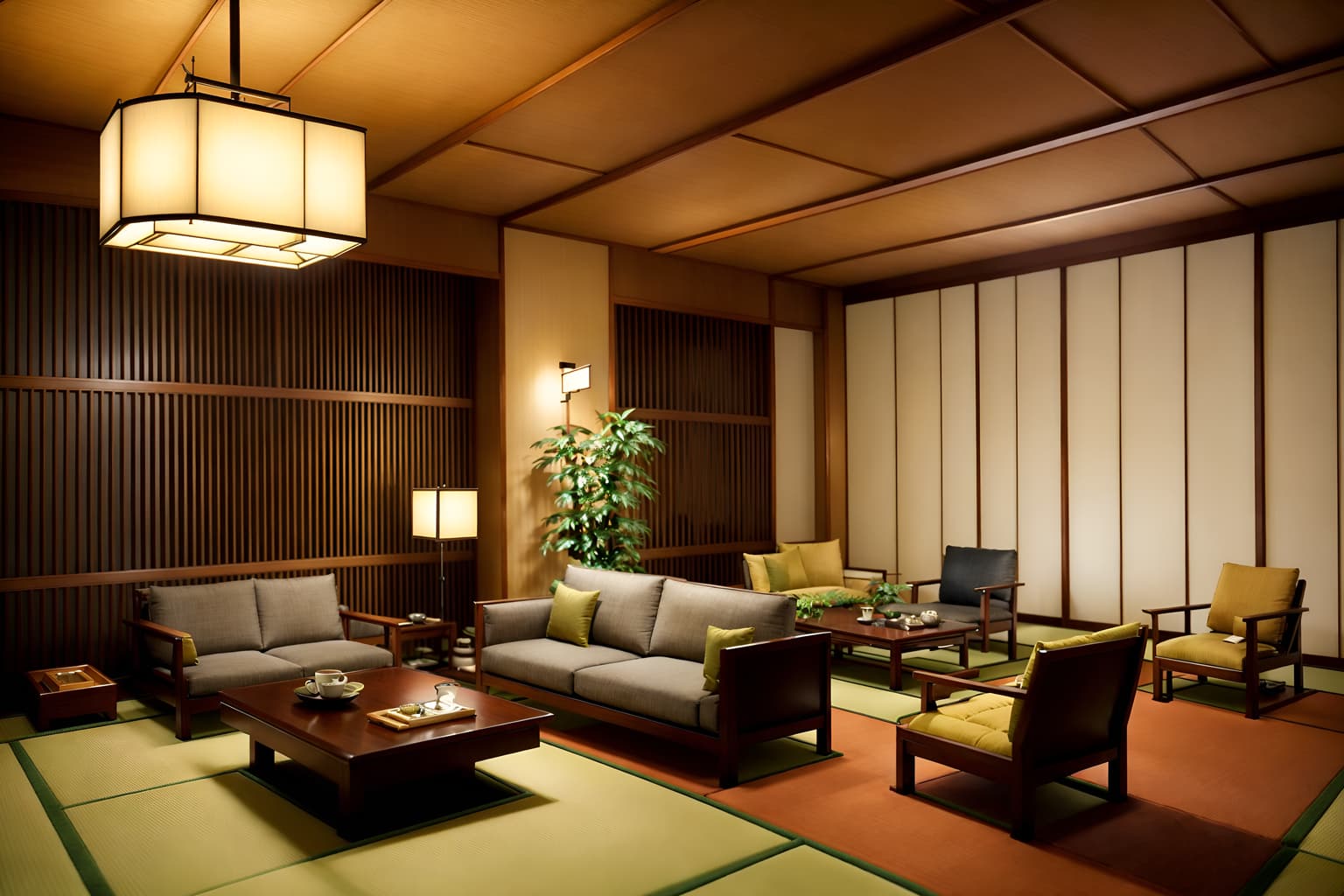 japanese design-style (hotel lobby interior) with sofas and rug and hanging lamps and lounge chairs and plant and furniture and coffee tables and check in desk. . with . . cinematic photo, highly detailed, cinematic lighting, ultra-detailed, ultrarealistic, photorealism, 8k. japanese design interior design style. masterpiece, cinematic light, ultrarealistic+, photorealistic+, 8k, raw photo, realistic, sharp focus on eyes, (symmetrical eyes), (intact eyes), hyperrealistic, highest quality, best quality, , highly detailed, masterpiece, best quality, extremely detailed 8k wallpaper, masterpiece, best quality, ultra-detailed, best shadow, detailed background, detailed face, detailed eyes, high contrast, best illumination, detailed face, dulux, caustic, dynamic angle, detailed glow. dramatic lighting. highly detailed, insanely detailed hair, symmetrical, intricate details, professionally retouched, 8k high definition. strong bokeh. award winning photo.