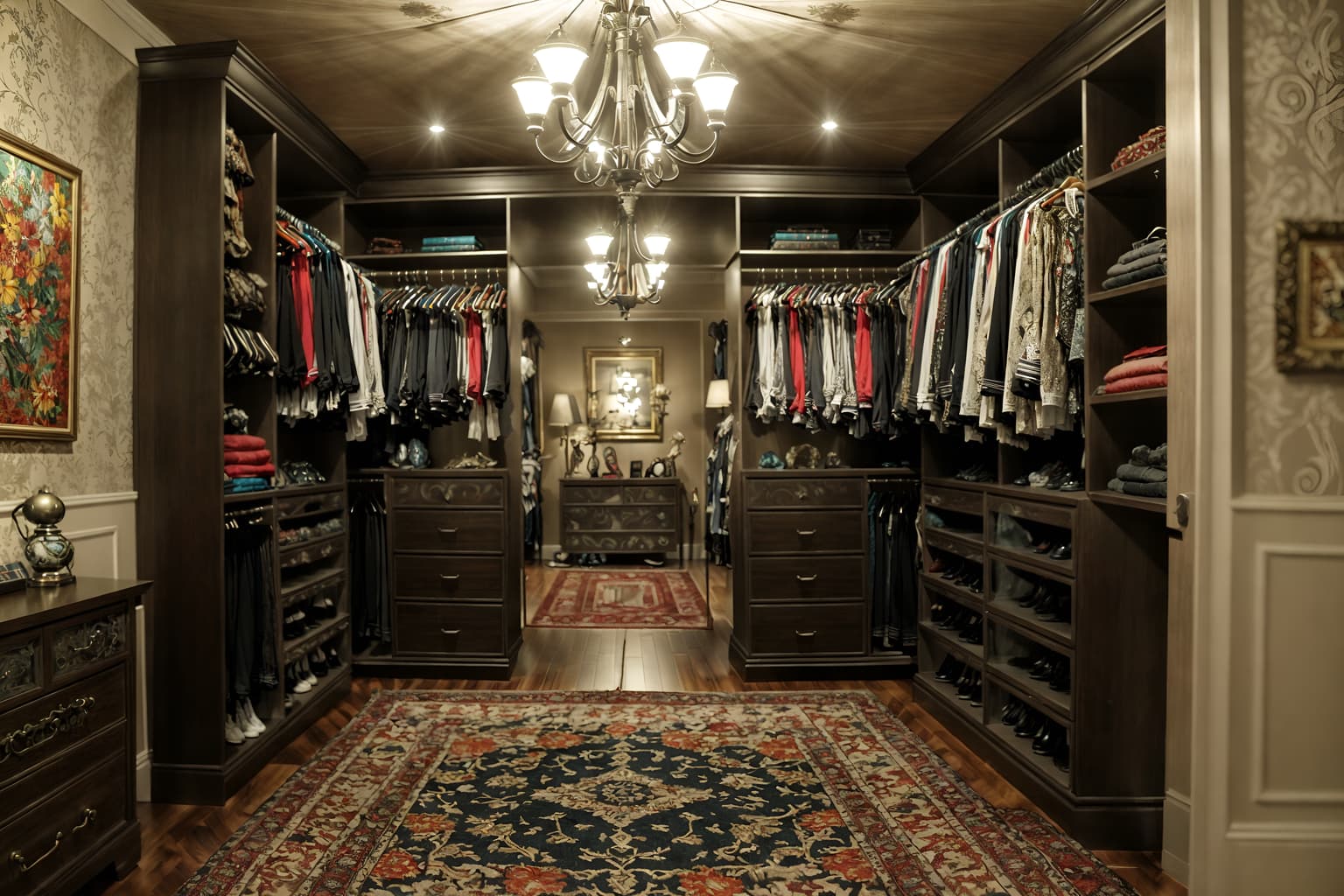 eclectic-style (walk in closet interior) . . cinematic photo, highly detailed, cinematic lighting, ultra-detailed, ultrarealistic, photorealism, 8k. eclectic interior design style. masterpiece, cinematic light, ultrarealistic+, photorealistic+, 8k, raw photo, realistic, sharp focus on eyes, (symmetrical eyes), (intact eyes), hyperrealistic, highest quality, best quality, , highly detailed, masterpiece, best quality, extremely detailed 8k wallpaper, masterpiece, best quality, ultra-detailed, best shadow, detailed background, detailed face, detailed eyes, high contrast, best illumination, detailed face, dulux, caustic, dynamic angle, detailed glow. dramatic lighting. highly detailed, insanely detailed hair, symmetrical, intricate details, professionally retouched, 8k high definition. strong bokeh. award winning photo.