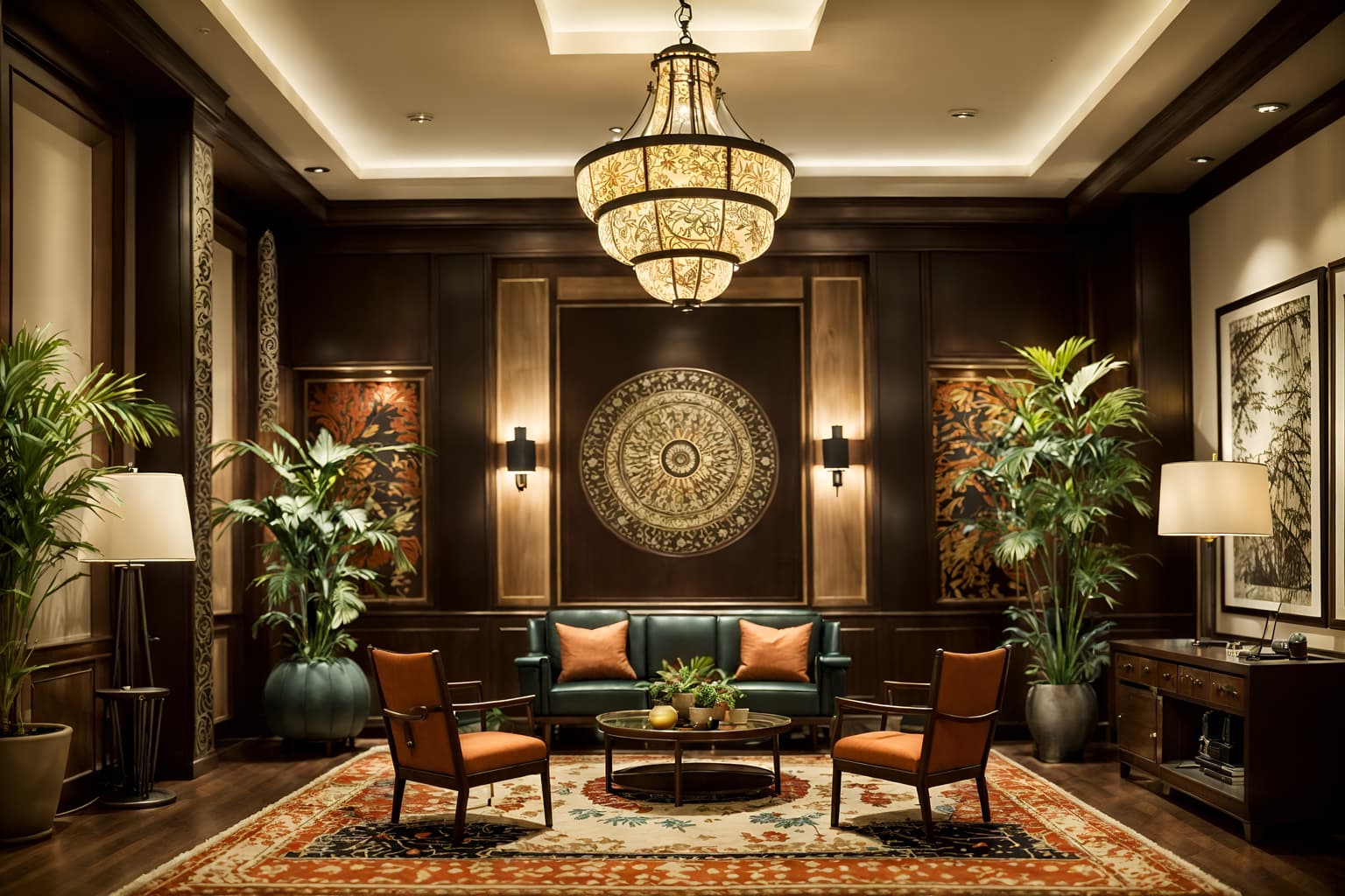 eclectic-style (hotel lobby interior) with lounge chairs and check in desk and furniture and sofas and hanging lamps and plant and coffee tables and rug. . . cinematic photo, highly detailed, cinematic lighting, ultra-detailed, ultrarealistic, photorealism, 8k. eclectic interior design style. masterpiece, cinematic light, ultrarealistic+, photorealistic+, 8k, raw photo, realistic, sharp focus on eyes, (symmetrical eyes), (intact eyes), hyperrealistic, highest quality, best quality, , highly detailed, masterpiece, best quality, extremely detailed 8k wallpaper, masterpiece, best quality, ultra-detailed, best shadow, detailed background, detailed face, detailed eyes, high contrast, best illumination, detailed face, dulux, caustic, dynamic angle, detailed glow. dramatic lighting. highly detailed, insanely detailed hair, symmetrical, intricate details, professionally retouched, 8k high definition. strong bokeh. award winning photo.
