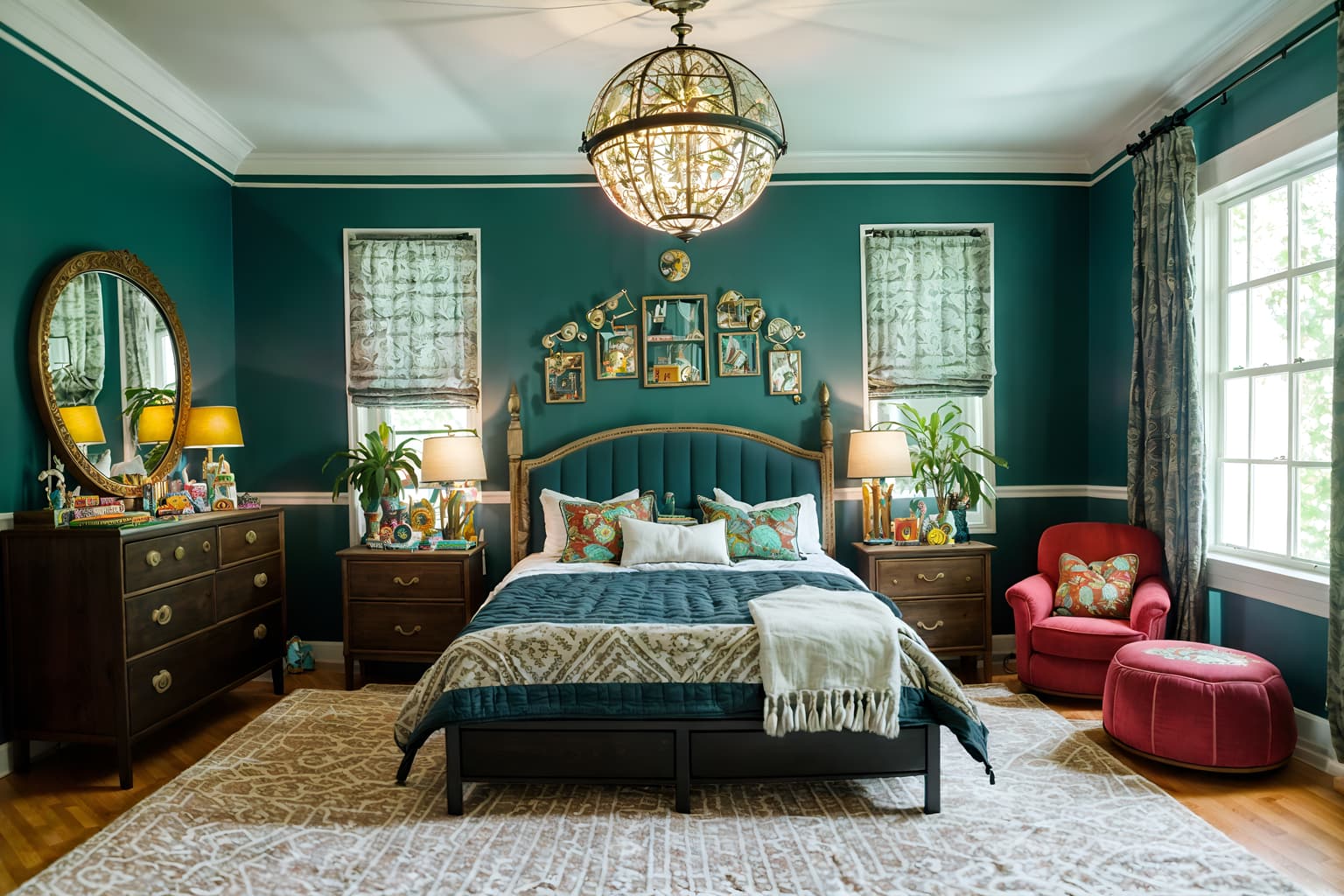 eclectic-style (kids room interior) with kids desk and bedside table or night stand and accent chair and headboard and bed and dresser closet and plant and mirror. . . cinematic photo, highly detailed, cinematic lighting, ultra-detailed, ultrarealistic, photorealism, 8k. eclectic interior design style. masterpiece, cinematic light, ultrarealistic+, photorealistic+, 8k, raw photo, realistic, sharp focus on eyes, (symmetrical eyes), (intact eyes), hyperrealistic, highest quality, best quality, , highly detailed, masterpiece, best quality, extremely detailed 8k wallpaper, masterpiece, best quality, ultra-detailed, best shadow, detailed background, detailed face, detailed eyes, high contrast, best illumination, detailed face, dulux, caustic, dynamic angle, detailed glow. dramatic lighting. highly detailed, insanely detailed hair, symmetrical, intricate details, professionally retouched, 8k high definition. strong bokeh. award winning photo.