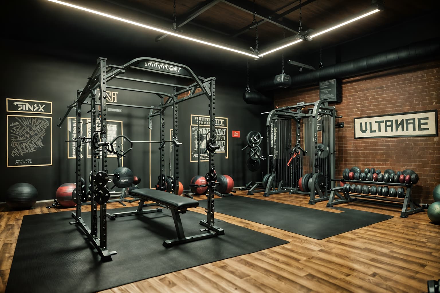 eclectic-style (fitness gym interior) with squat rack and crosstrainer and exercise bicycle and bench press and dumbbell stand and squat rack. . . cinematic photo, highly detailed, cinematic lighting, ultra-detailed, ultrarealistic, photorealism, 8k. eclectic interior design style. masterpiece, cinematic light, ultrarealistic+, photorealistic+, 8k, raw photo, realistic, sharp focus on eyes, (symmetrical eyes), (intact eyes), hyperrealistic, highest quality, best quality, , highly detailed, masterpiece, best quality, extremely detailed 8k wallpaper, masterpiece, best quality, ultra-detailed, best shadow, detailed background, detailed face, detailed eyes, high contrast, best illumination, detailed face, dulux, caustic, dynamic angle, detailed glow. dramatic lighting. highly detailed, insanely detailed hair, symmetrical, intricate details, professionally retouched, 8k high definition. strong bokeh. award winning photo.