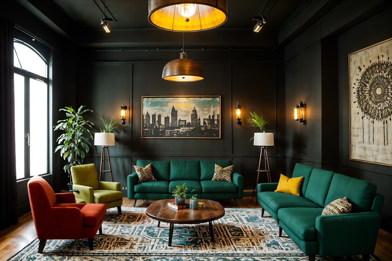 eclectic-style (coworking space interior) with seating area with sofa and office desks and office chairs and lounge chairs and seating area with sofa. . . cinematic photo, highly detailed, cinematic lighting, ultra-detailed, ultrarealistic, photorealism, 8k. eclectic interior design style. masterpiece, cinematic light, ultrarealistic+, photorealistic+, 8k, raw photo, realistic, sharp focus on eyes, (symmetrical eyes), (intact eyes), hyperrealistic, highest quality, best quality, , highly detailed, masterpiece, best quality, extremely detailed 8k wallpaper, masterpiece, best quality, ultra-detailed, best shadow, detailed background, detailed face, detailed eyes, high contrast, best illumination, detailed face, dulux, caustic, dynamic angle, detailed glow. dramatic lighting. highly detailed, insanely detailed hair, symmetrical, intricate details, professionally retouched, 8k high definition. strong bokeh. award winning photo.