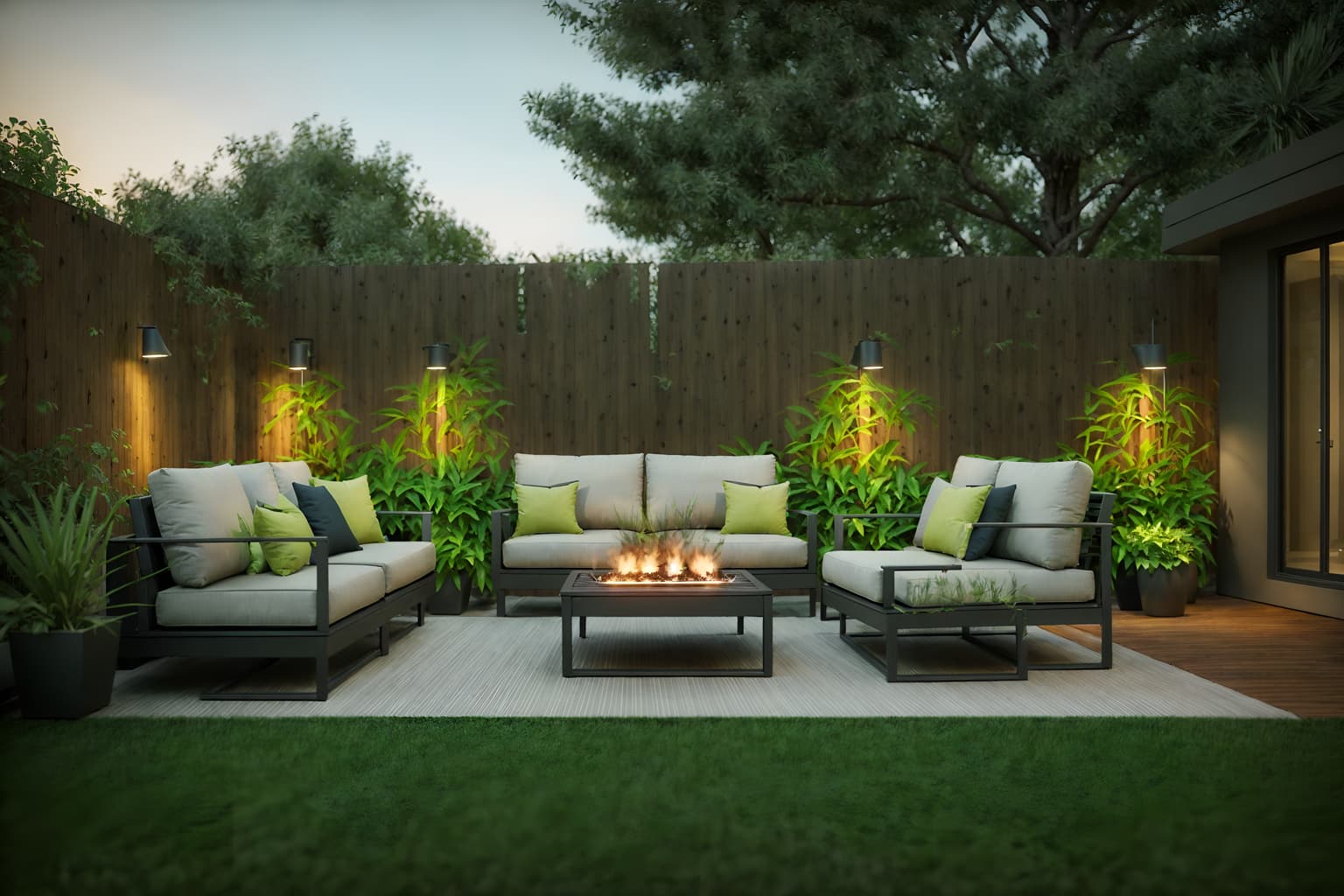 contemporary-style designed (outdoor patio ) with plant and patio couch with pillows and grass and deck with deck chairs and barbeque or grill and plant. . with . . cinematic photo, highly detailed, cinematic lighting, ultra-detailed, ultrarealistic, photorealism, 8k. contemporary design style. masterpiece, cinematic light, ultrarealistic+, photorealistic+, 8k, raw photo, realistic, sharp focus on eyes, (symmetrical eyes), (intact eyes), hyperrealistic, highest quality, best quality, , highly detailed, masterpiece, best quality, extremely detailed 8k wallpaper, masterpiece, best quality, ultra-detailed, best shadow, detailed background, detailed face, detailed eyes, high contrast, best illumination, detailed face, dulux, caustic, dynamic angle, detailed glow. dramatic lighting. highly detailed, insanely detailed hair, symmetrical, intricate details, professionally retouched, 8k high definition. strong bokeh. award winning photo.