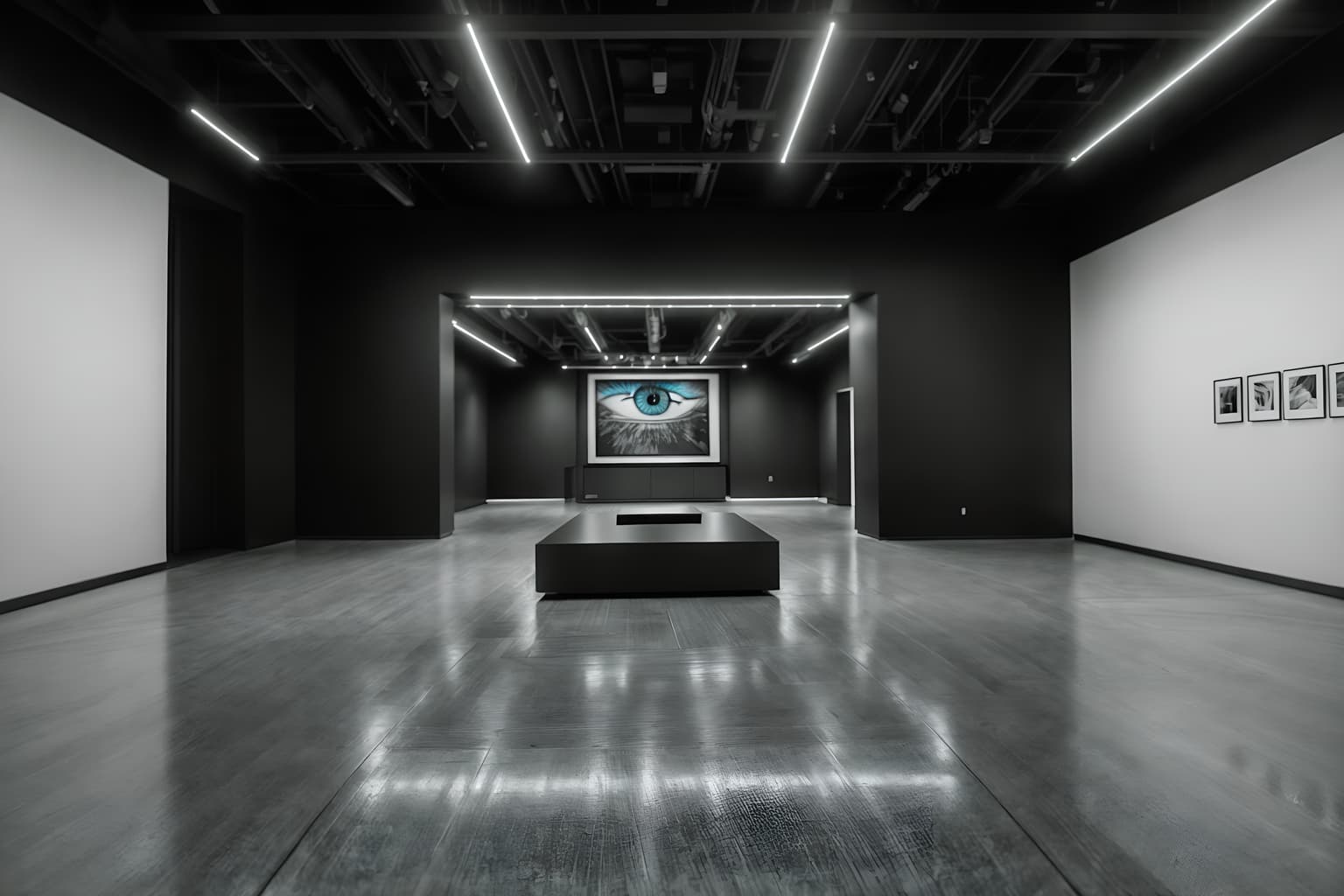 contemporary-style (exhibition space interior) . with . . cinematic photo, highly detailed, cinematic lighting, ultra-detailed, ultrarealistic, photorealism, 8k. contemporary interior design style. masterpiece, cinematic light, ultrarealistic+, photorealistic+, 8k, raw photo, realistic, sharp focus on eyes, (symmetrical eyes), (intact eyes), hyperrealistic, highest quality, best quality, , highly detailed, masterpiece, best quality, extremely detailed 8k wallpaper, masterpiece, best quality, ultra-detailed, best shadow, detailed background, detailed face, detailed eyes, high contrast, best illumination, detailed face, dulux, caustic, dynamic angle, detailed glow. dramatic lighting. highly detailed, insanely detailed hair, symmetrical, intricate details, professionally retouched, 8k high definition. strong bokeh. award winning photo.