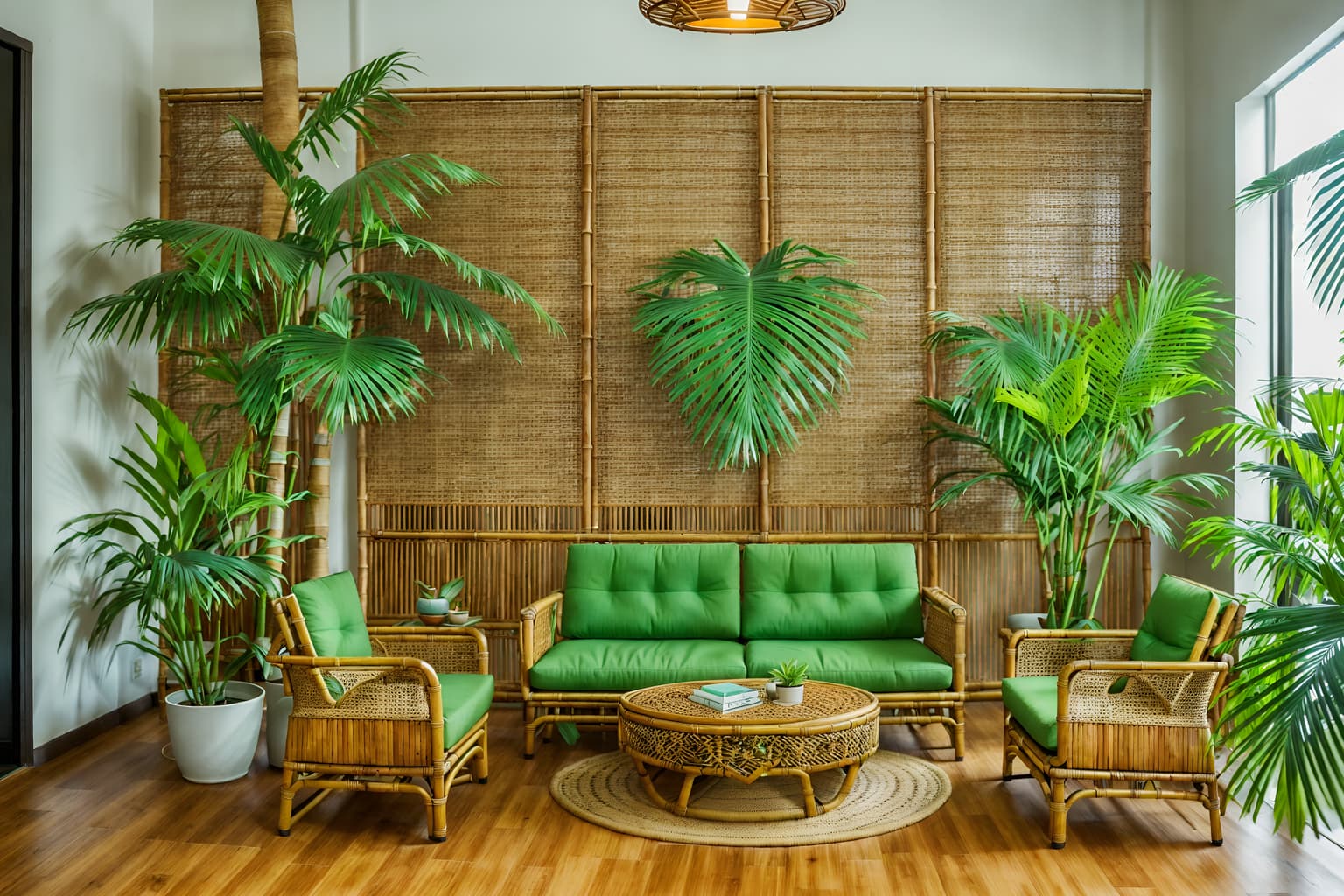 tropical-style (coworking space interior) with office desks and lounge chairs and office chairs and seating area with sofa and office desks. . with wicker and palm leaves and palm trees and teak and lattice prints and bamboo and cane motifs and rattan. . cinematic photo, highly detailed, cinematic lighting, ultra-detailed, ultrarealistic, photorealism, 8k. tropical interior design style. masterpiece, cinematic light, ultrarealistic+, photorealistic+, 8k, raw photo, realistic, sharp focus on eyes, (symmetrical eyes), (intact eyes), hyperrealistic, highest quality, best quality, , highly detailed, masterpiece, best quality, extremely detailed 8k wallpaper, masterpiece, best quality, ultra-detailed, best shadow, detailed background, detailed face, detailed eyes, high contrast, best illumination, detailed face, dulux, caustic, dynamic angle, detailed glow. dramatic lighting. highly detailed, insanely detailed hair, symmetrical, intricate details, professionally retouched, 8k high definition. strong bokeh. award winning photo.