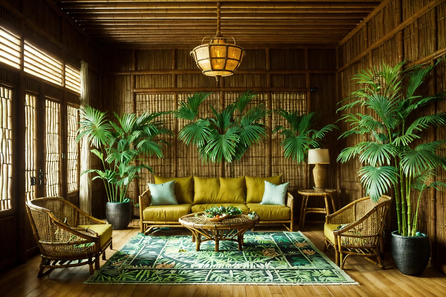 tropical-style (gaming room interior) . with bamboo and teak and wicker and palm leaves and lattice prints and rattan and palm trees and cane motifs. . cinematic photo, highly detailed, cinematic lighting, ultra-detailed, ultrarealistic, photorealism, 8k. tropical interior design style. masterpiece, cinematic light, ultrarealistic+, photorealistic+, 8k, raw photo, realistic, sharp focus on eyes, (symmetrical eyes), (intact eyes), hyperrealistic, highest quality, best quality, , highly detailed, masterpiece, best quality, extremely detailed 8k wallpaper, masterpiece, best quality, ultra-detailed, best shadow, detailed background, detailed face, detailed eyes, high contrast, best illumination, detailed face, dulux, caustic, dynamic angle, detailed glow. dramatic lighting. highly detailed, insanely detailed hair, symmetrical, intricate details, professionally retouched, 8k high definition. strong bokeh. award winning photo.