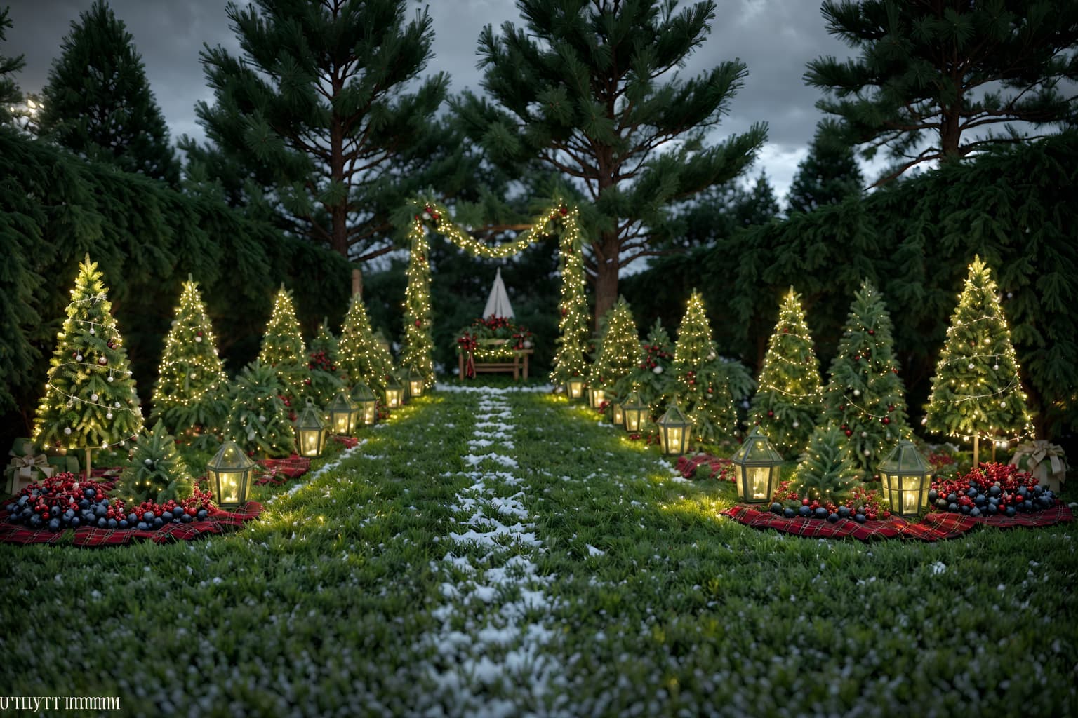christmas-style designed (outdoor garden ) with garden plants and grass and garden tree and garden plants. . with berries and greenery draped and plaid rugs and snow outside and christmas ornaments and ribbons and giftwrapped gifts and tie pinecones and berries and a few big socks hanging. . cinematic photo, highly detailed, cinematic lighting, ultra-detailed, ultrarealistic, photorealism, 8k. christmas design style. masterpiece, cinematic light, ultrarealistic+, photorealistic+, 8k, raw photo, realistic, sharp focus on eyes, (symmetrical eyes), (intact eyes), hyperrealistic, highest quality, best quality, , highly detailed, masterpiece, best quality, extremely detailed 8k wallpaper, masterpiece, best quality, ultra-detailed, best shadow, detailed background, detailed face, detailed eyes, high contrast, best illumination, detailed face, dulux, caustic, dynamic angle, detailed glow. dramatic lighting. highly detailed, insanely detailed hair, symmetrical, intricate details, professionally retouched, 8k high definition. strong bokeh. award winning photo.