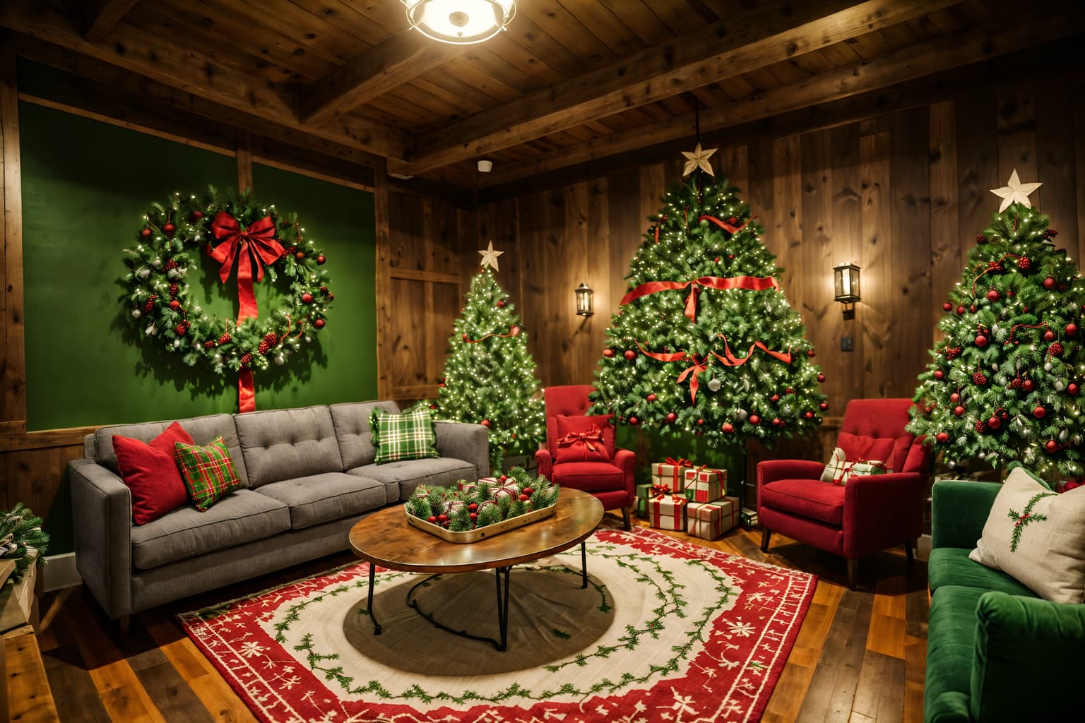 christmas-style (coworking space interior) with office desks and lounge chairs and seating area with sofa and office chairs and office desks. . with christmas ornaments and berries and greenery draped and snow outside and ribbons and giftwrapped gifts and a few big socks hanging and tie pinecones and berries and plaid rugs. . cinematic photo, highly detailed, cinematic lighting, ultra-detailed, ultrarealistic, photorealism, 8k. christmas interior design style. masterpiece, cinematic light, ultrarealistic+, photorealistic+, 8k, raw photo, realistic, sharp focus on eyes, (symmetrical eyes), (intact eyes), hyperrealistic, highest quality, best quality, , highly detailed, masterpiece, best quality, extremely detailed 8k wallpaper, masterpiece, best quality, ultra-detailed, best shadow, detailed background, detailed face, detailed eyes, high contrast, best illumination, detailed face, dulux, caustic, dynamic angle, detailed glow. dramatic lighting. highly detailed, insanely detailed hair, symmetrical, intricate details, professionally retouched, 8k high definition. strong bokeh. award winning photo.