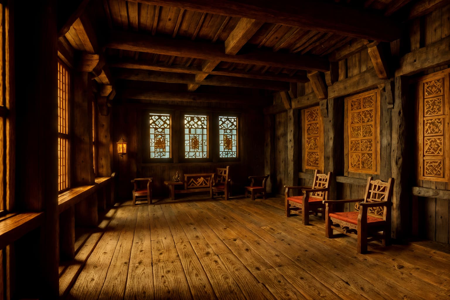 medieval-style (onsen interior) . with stone or wooden floor and intricate wooden inlay designs and carvings and deep colors like red, gold, or blue and carved wooden chairs and castle interior and stone walls and castle interior and timber beams. . cinematic photo, highly detailed, cinematic lighting, ultra-detailed, ultrarealistic, photorealism, 8k. medieval interior design style. masterpiece, cinematic light, ultrarealistic+, photorealistic+, 8k, raw photo, realistic, sharp focus on eyes, (symmetrical eyes), (intact eyes), hyperrealistic, highest quality, best quality, , highly detailed, masterpiece, best quality, extremely detailed 8k wallpaper, masterpiece, best quality, ultra-detailed, best shadow, detailed background, detailed face, detailed eyes, high contrast, best illumination, detailed face, dulux, caustic, dynamic angle, detailed glow. dramatic lighting. highly detailed, insanely detailed hair, symmetrical, intricate details, professionally retouched, 8k high definition. strong bokeh. award winning photo.