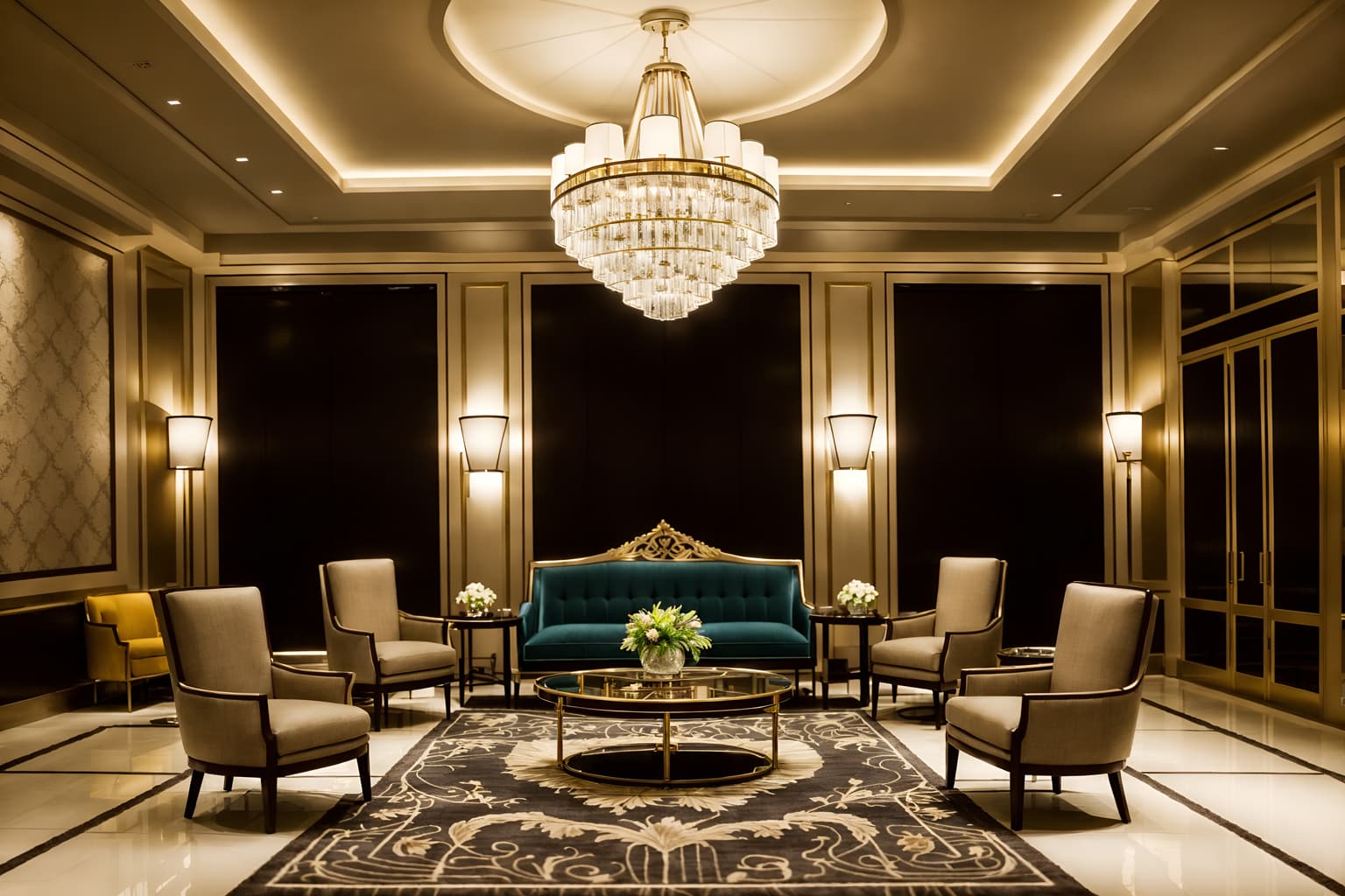 hollywood glam-style (hotel lobby interior) with lounge chairs and plant and sofas and coffee tables and rug and check in desk and hanging lamps and furniture. . . cinematic photo, highly detailed, cinematic lighting, ultra-detailed, ultrarealistic, photorealism, 8k. hollywood glam interior design style. masterpiece, cinematic light, ultrarealistic+, photorealistic+, 8k, raw photo, realistic, sharp focus on eyes, (symmetrical eyes), (intact eyes), hyperrealistic, highest quality, best quality, , highly detailed, masterpiece, best quality, extremely detailed 8k wallpaper, masterpiece, best quality, ultra-detailed, best shadow, detailed background, detailed face, detailed eyes, high contrast, best illumination, detailed face, dulux, caustic, dynamic angle, detailed glow. dramatic lighting. highly detailed, insanely detailed hair, symmetrical, intricate details, professionally retouched, 8k high definition. strong bokeh. award winning photo.