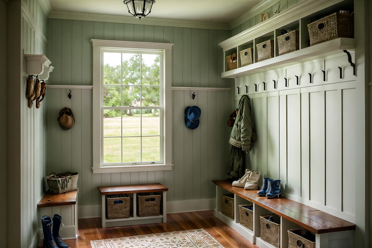 traditional-style (mudroom interior) with wall hooks for coats and shelves for shoes and storage drawers and storage baskets and high up storage and cabinets and cubbies and a bench. . . cinematic photo, highly detailed, cinematic lighting, ultra-detailed, ultrarealistic, photorealism, 8k. traditional interior design style. masterpiece, cinematic light, ultrarealistic+, photorealistic+, 8k, raw photo, realistic, sharp focus on eyes, (symmetrical eyes), (intact eyes), hyperrealistic, highest quality, best quality, , highly detailed, masterpiece, best quality, extremely detailed 8k wallpaper, masterpiece, best quality, ultra-detailed, best shadow, detailed background, detailed face, detailed eyes, high contrast, best illumination, detailed face, dulux, caustic, dynamic angle, detailed glow. dramatic lighting. highly detailed, insanely detailed hair, symmetrical, intricate details, professionally retouched, 8k high definition. strong bokeh. award winning photo.