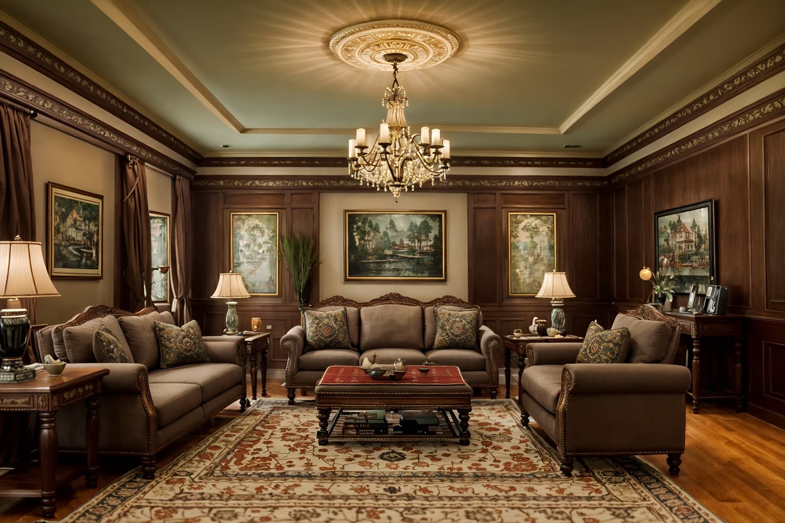 traditional-style (living room interior) with chairs and furniture and coffee tables and sofa and electric lamps and rug and televisions and occasional tables. . . cinematic photo, highly detailed, cinematic lighting, ultra-detailed, ultrarealistic, photorealism, 8k. traditional interior design style. masterpiece, cinematic light, ultrarealistic+, photorealistic+, 8k, raw photo, realistic, sharp focus on eyes, (symmetrical eyes), (intact eyes), hyperrealistic, highest quality, best quality, , highly detailed, masterpiece, best quality, extremely detailed 8k wallpaper, masterpiece, best quality, ultra-detailed, best shadow, detailed background, detailed face, detailed eyes, high contrast, best illumination, detailed face, dulux, caustic, dynamic angle, detailed glow. dramatic lighting. highly detailed, insanely detailed hair, symmetrical, intricate details, professionally retouched, 8k high definition. strong bokeh. award winning photo.