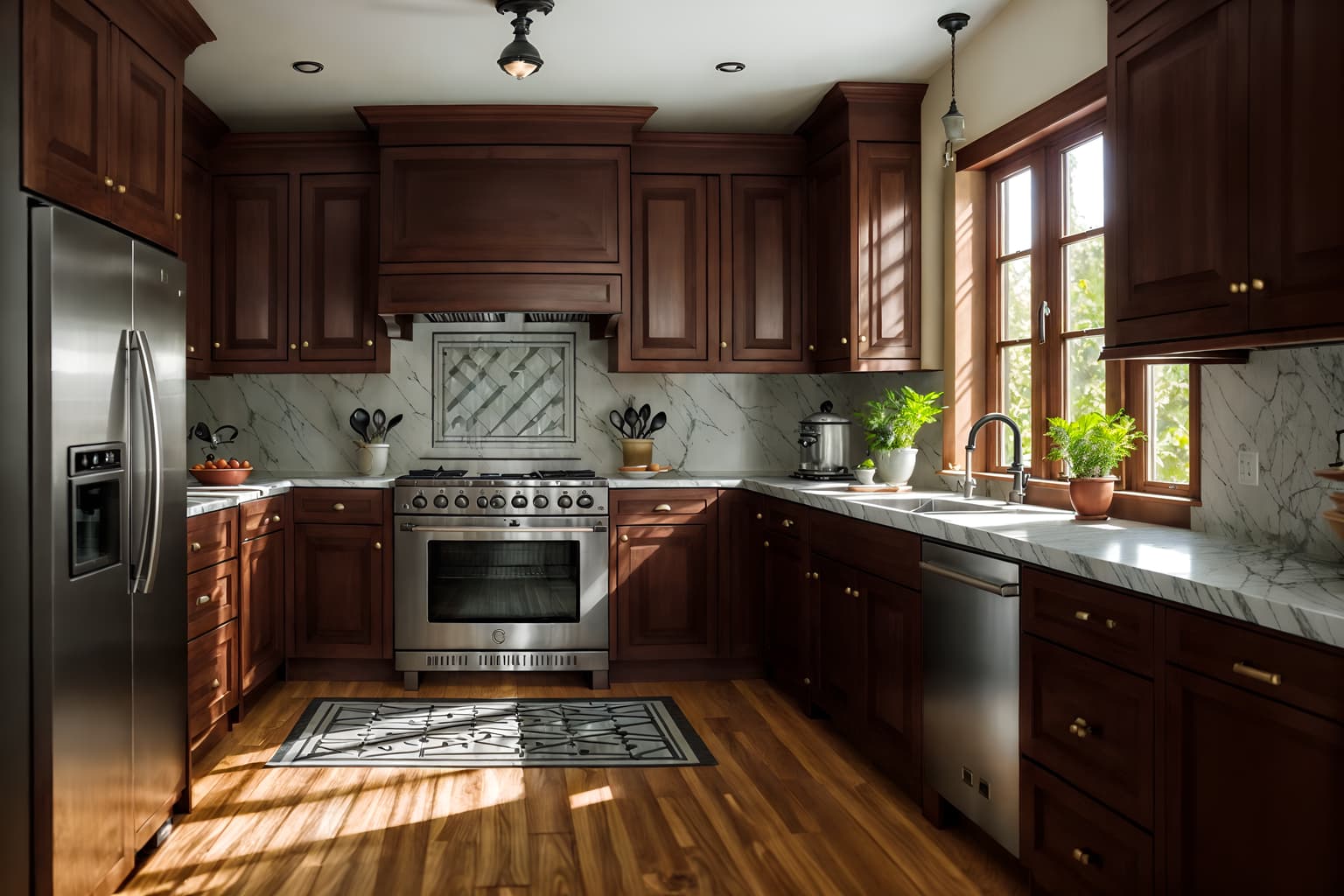 traditional-style (kitchen interior) with worktops and plant and stove and sink and kitchen cabinets and refrigerator and worktops. . . cinematic photo, highly detailed, cinematic lighting, ultra-detailed, ultrarealistic, photorealism, 8k. traditional interior design style. masterpiece, cinematic light, ultrarealistic+, photorealistic+, 8k, raw photo, realistic, sharp focus on eyes, (symmetrical eyes), (intact eyes), hyperrealistic, highest quality, best quality, , highly detailed, masterpiece, best quality, extremely detailed 8k wallpaper, masterpiece, best quality, ultra-detailed, best shadow, detailed background, detailed face, detailed eyes, high contrast, best illumination, detailed face, dulux, caustic, dynamic angle, detailed glow. dramatic lighting. highly detailed, insanely detailed hair, symmetrical, intricate details, professionally retouched, 8k high definition. strong bokeh. award winning photo.