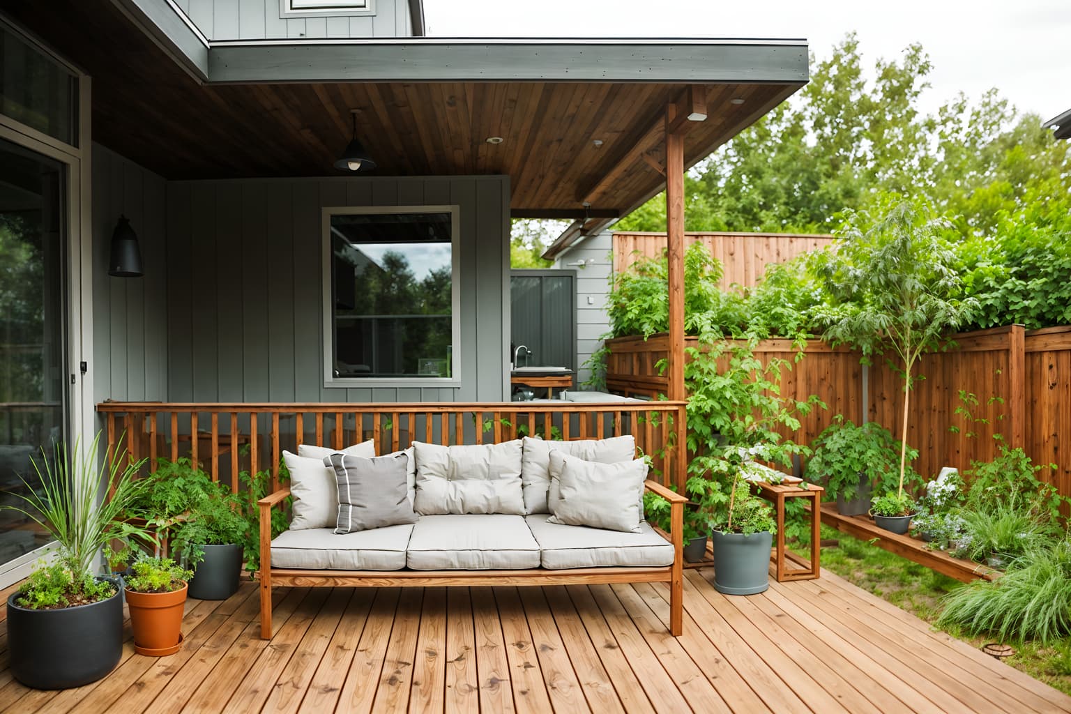 airbnb-style designed (outdoor patio ) with plant and deck with deck chairs and grass and patio couch with pillows and barbeque or grill and plant. . with simple, clean lines and simplistic furniture and scandinavian style and natural materials and elements and neutral walls and textures and practicality and functionality and simple color palette and open and natural lighting and simple, clean lines and simplistic furniture. . cinematic photo, highly detailed, cinematic lighting, ultra-detailed, ultrarealistic, photorealism, 8k. airbnb design style. masterpiece, cinematic light, ultrarealistic+, photorealistic+, 8k, raw photo, realistic, sharp focus on eyes, (symmetrical eyes), (intact eyes), hyperrealistic, highest quality, best quality, , highly detailed, masterpiece, best quality, extremely detailed 8k wallpaper, masterpiece, best quality, ultra-detailed, best shadow, detailed background, detailed face, detailed eyes, high contrast, best illumination, detailed face, dulux, caustic, dynamic angle, detailed glow. dramatic lighting. highly detailed, insanely detailed hair, symmetrical, intricate details, professionally retouched, 8k high definition. strong bokeh. award winning photo.