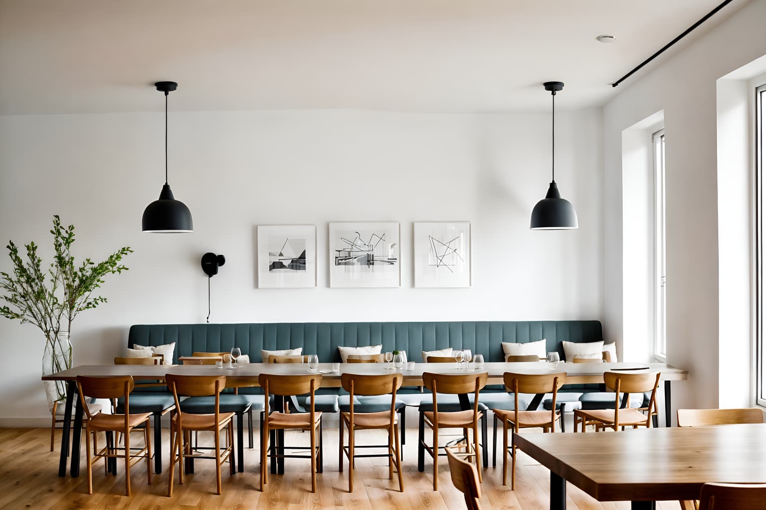 airbnb-style (restaurant interior) with restaurant bar and restaurant dining tables and restaurant chairs and restaurant decor and restaurant bar. . with simple, clean lines and simplistic furniture and simple color palette and practicality and functionality and open and natural lighting and scandinavian style and natural materials and elements and neutral walls and textures and simple, clean lines and simplistic furniture. . cinematic photo, highly detailed, cinematic lighting, ultra-detailed, ultrarealistic, photorealism, 8k. airbnb interior design style. masterpiece, cinematic light, ultrarealistic+, photorealistic+, 8k, raw photo, realistic, sharp focus on eyes, (symmetrical eyes), (intact eyes), hyperrealistic, highest quality, best quality, , highly detailed, masterpiece, best quality, extremely detailed 8k wallpaper, masterpiece, best quality, ultra-detailed, best shadow, detailed background, detailed face, detailed eyes, high contrast, best illumination, detailed face, dulux, caustic, dynamic angle, detailed glow. dramatic lighting. highly detailed, insanely detailed hair, symmetrical, intricate details, professionally retouched, 8k high definition. strong bokeh. award winning photo.