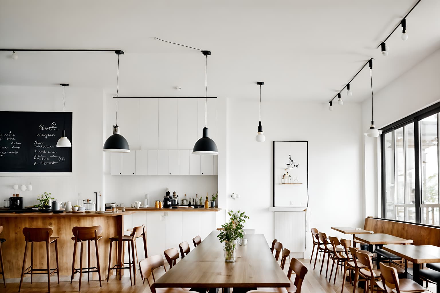airbnb-style (restaurant interior) with restaurant bar and restaurant dining tables and restaurant chairs and restaurant decor and restaurant bar. . with simple, clean lines and simplistic furniture and simple color palette and practicality and functionality and open and natural lighting and scandinavian style and natural materials and elements and neutral walls and textures and simple, clean lines and simplistic furniture. . cinematic photo, highly detailed, cinematic lighting, ultra-detailed, ultrarealistic, photorealism, 8k. airbnb interior design style. masterpiece, cinematic light, ultrarealistic+, photorealistic+, 8k, raw photo, realistic, sharp focus on eyes, (symmetrical eyes), (intact eyes), hyperrealistic, highest quality, best quality, , highly detailed, masterpiece, best quality, extremely detailed 8k wallpaper, masterpiece, best quality, ultra-detailed, best shadow, detailed background, detailed face, detailed eyes, high contrast, best illumination, detailed face, dulux, caustic, dynamic angle, detailed glow. dramatic lighting. highly detailed, insanely detailed hair, symmetrical, intricate details, professionally retouched, 8k high definition. strong bokeh. award winning photo.