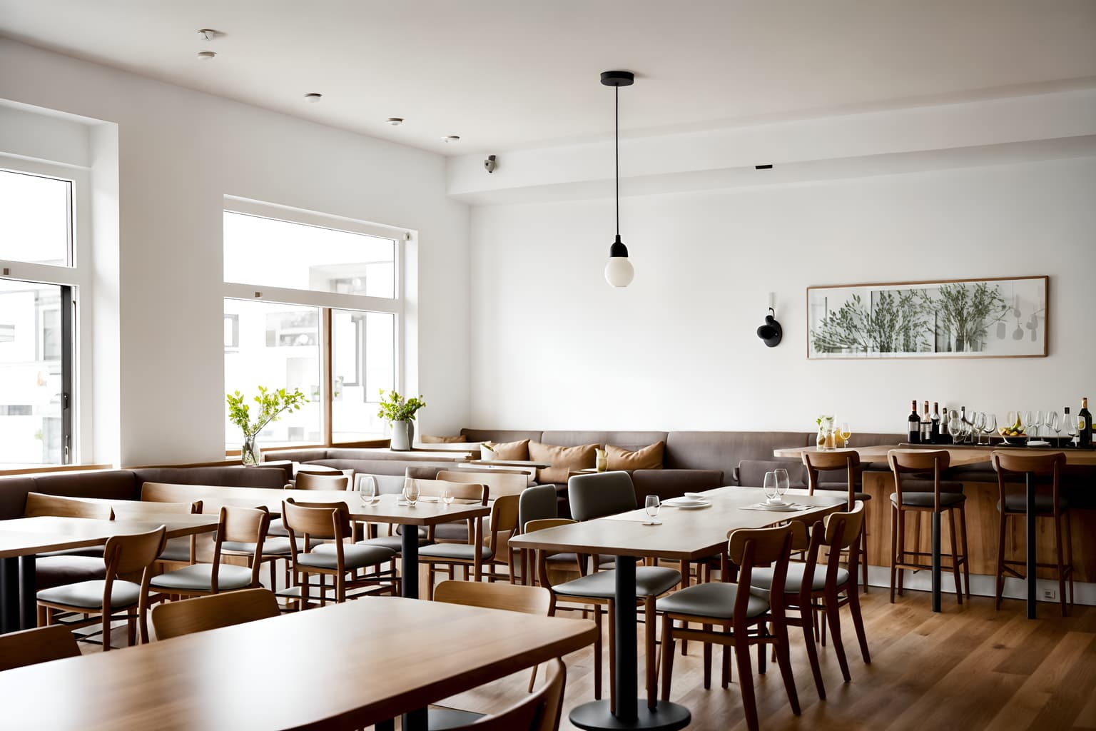 airbnb-style (restaurant interior) with restaurant bar and restaurant dining tables and restaurant chairs and restaurant decor and restaurant bar. . with simple, clean lines and simplistic furniture and simple color palette and practicality and functionality and open and natural lighting and scandinavian style and natural materials and elements and neutral walls and textures and simple, clean lines and simplistic furniture. . cinematic photo, highly detailed, cinematic lighting, ultra-detailed, ultrarealistic, photorealism, 8k. airbnb interior design style. masterpiece, cinematic light, ultrarealistic+, photorealistic+, 8k, raw photo, realistic, sharp focus on eyes, (symmetrical eyes), (intact eyes), hyperrealistic, highest quality, best quality, , highly detailed, masterpiece, best quality, extremely detailed 8k wallpaper, masterpiece, best quality, ultra-detailed, best shadow, detailed background, detailed face, detailed eyes, high contrast, best illumination, detailed face, dulux, caustic, dynamic angle, detailed glow. dramatic lighting. highly detailed, insanely detailed hair, symmetrical, intricate details, professionally retouched, 8k high definition. strong bokeh. award winning photo.