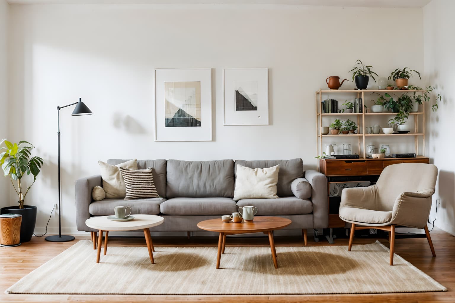 airbnb-style (living room interior) with coffee tables and furniture and sofa and chairs and plant and rug and bookshelves and electric lamps. . with neutral walls and textures and practicality and functionality and open and natural lighting and natural materials and elements and scandinavian style and simple color palette and simple, clean lines and simplistic furniture and neutral walls and textures. . cinematic photo, highly detailed, cinematic lighting, ultra-detailed, ultrarealistic, photorealism, 8k. airbnb interior design style. masterpiece, cinematic light, ultrarealistic+, photorealistic+, 8k, raw photo, realistic, sharp focus on eyes, (symmetrical eyes), (intact eyes), hyperrealistic, highest quality, best quality, , highly detailed, masterpiece, best quality, extremely detailed 8k wallpaper, masterpiece, best quality, ultra-detailed, best shadow, detailed background, detailed face, detailed eyes, high contrast, best illumination, detailed face, dulux, caustic, dynamic angle, detailed glow. dramatic lighting. highly detailed, insanely detailed hair, symmetrical, intricate details, professionally retouched, 8k high definition. strong bokeh. award winning photo.