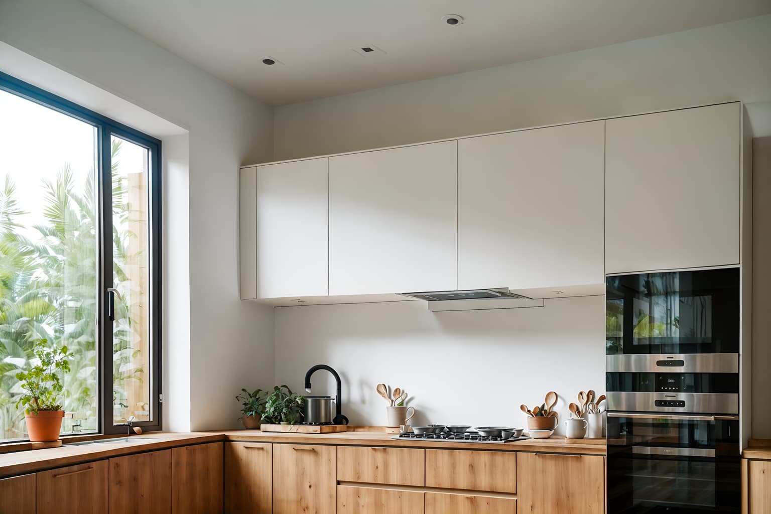 airbnb-style (kitchen interior) with refrigerator and kitchen cabinets and stove and plant and sink and worktops and refrigerator. . with neutral walls and textures and open and natural lighting and natural materials and elements and simple, clean lines and simplistic furniture and scandinavian style and simple color palette and practicality and functionality and neutral walls and textures. . cinematic photo, highly detailed, cinematic lighting, ultra-detailed, ultrarealistic, photorealism, 8k. airbnb interior design style. masterpiece, cinematic light, ultrarealistic+, photorealistic+, 8k, raw photo, realistic, sharp focus on eyes, (symmetrical eyes), (intact eyes), hyperrealistic, highest quality, best quality, , highly detailed, masterpiece, best quality, extremely detailed 8k wallpaper, masterpiece, best quality, ultra-detailed, best shadow, detailed background, detailed face, detailed eyes, high contrast, best illumination, detailed face, dulux, caustic, dynamic angle, detailed glow. dramatic lighting. highly detailed, insanely detailed hair, symmetrical, intricate details, professionally retouched, 8k high definition. strong bokeh. award winning photo.