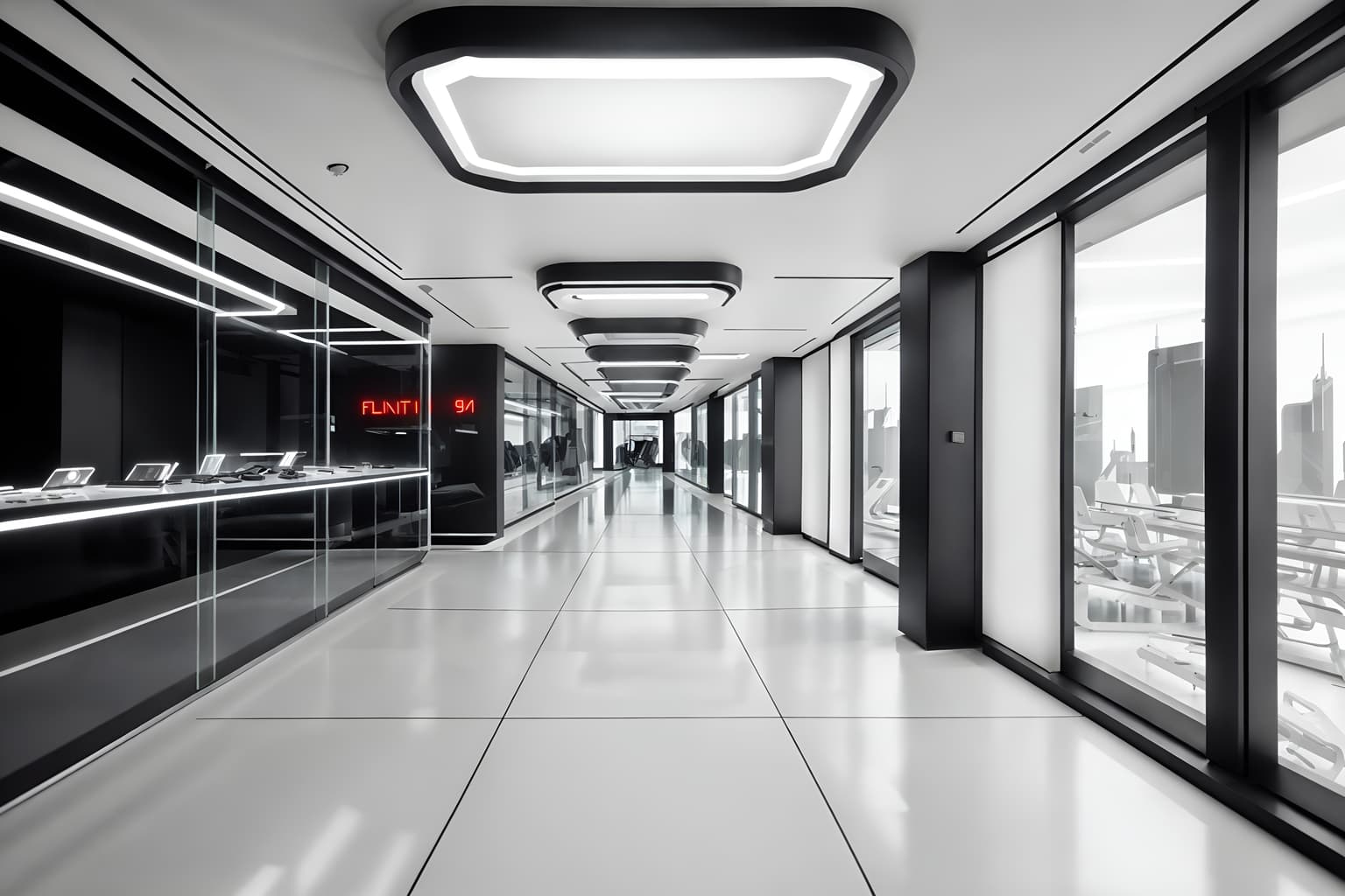 futuristic-style (clothing store interior) . with glass panes and monochromatic palette and neutral background and bright accents and futurism minimalist interior and futuristic interior and steel finishing and strong geometric walls and futurism. . cinematic photo, highly detailed, cinematic lighting, ultra-detailed, ultrarealistic, photorealism, 8k. futuristic interior design style. masterpiece, cinematic light, ultrarealistic+, photorealistic+, 8k, raw photo, realistic, sharp focus on eyes, (symmetrical eyes), (intact eyes), hyperrealistic, highest quality, best quality, , highly detailed, masterpiece, best quality, extremely detailed 8k wallpaper, masterpiece, best quality, ultra-detailed, best shadow, detailed background, detailed face, detailed eyes, high contrast, best illumination, detailed face, dulux, caustic, dynamic angle, detailed glow. dramatic lighting. highly detailed, insanely detailed hair, symmetrical, intricate details, professionally retouched, 8k high definition. strong bokeh. award winning photo.