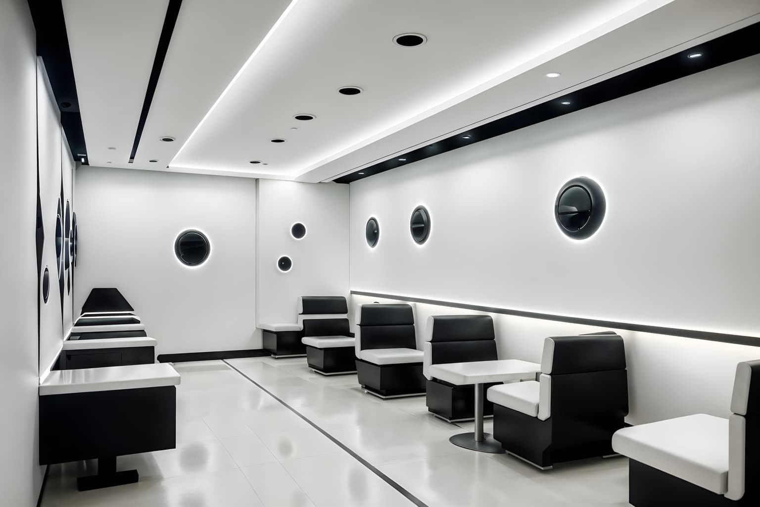 futuristic-style (coffee shop interior) . with minimalist clean lines and futurism minimalist interior and futuristic interior and futurism and strong geometric walls and neutral background and bright accents and smooth polished marble and steel finishing. . cinematic photo, highly detailed, cinematic lighting, ultra-detailed, ultrarealistic, photorealism, 8k. futuristic interior design style. masterpiece, cinematic light, ultrarealistic+, photorealistic+, 8k, raw photo, realistic, sharp focus on eyes, (symmetrical eyes), (intact eyes), hyperrealistic, highest quality, best quality, , highly detailed, masterpiece, best quality, extremely detailed 8k wallpaper, masterpiece, best quality, ultra-detailed, best shadow, detailed background, detailed face, detailed eyes, high contrast, best illumination, detailed face, dulux, caustic, dynamic angle, detailed glow. dramatic lighting. highly detailed, insanely detailed hair, symmetrical, intricate details, professionally retouched, 8k high definition. strong bokeh. award winning photo.