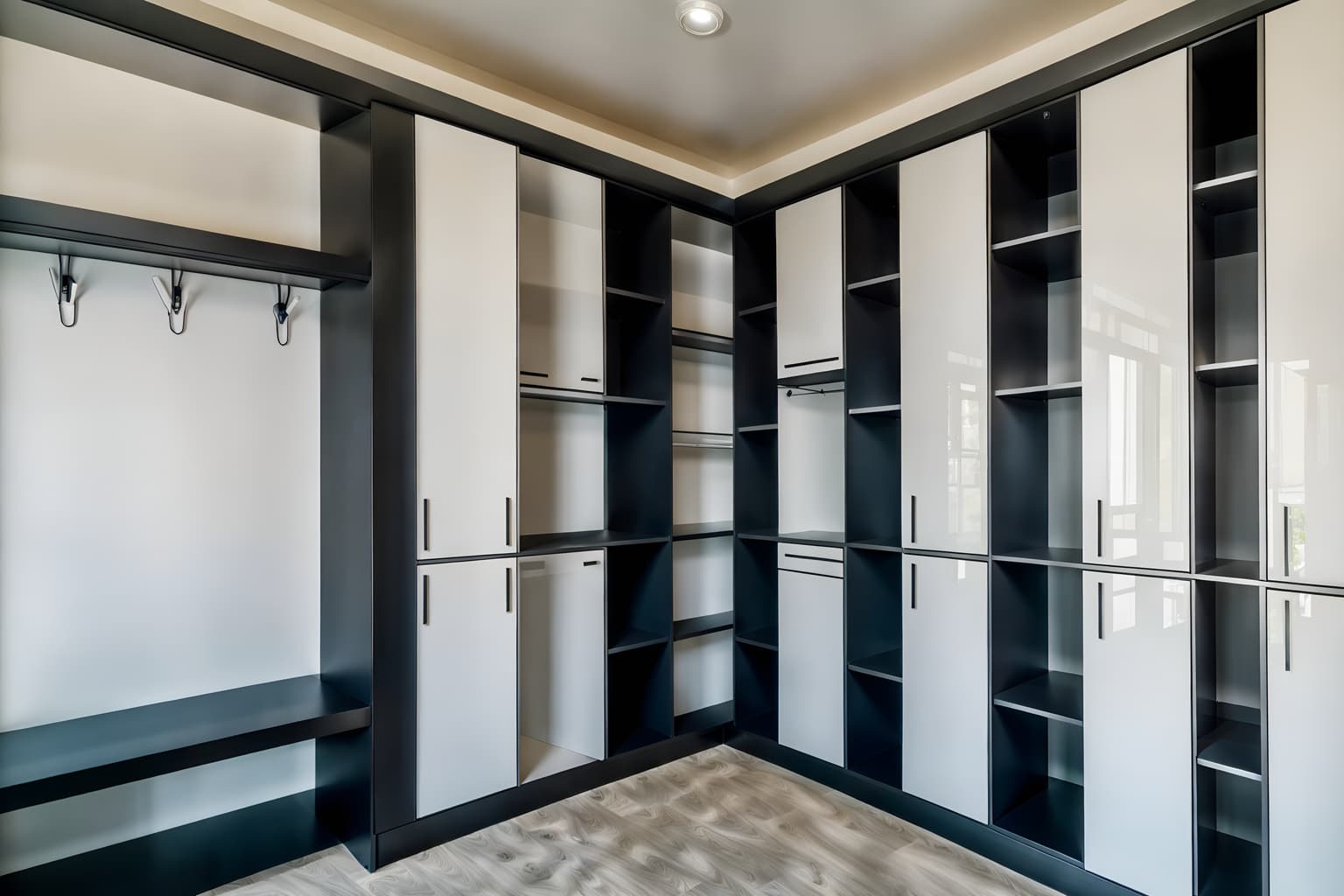 futuristic-style (mudroom interior) with wall hooks for coats and high up storage and a bench and shelves for shoes and storage baskets and storage drawers and cubbies and cabinets. . with spaceship interior and steel finishing and glass panes and futurism and futurism minimalist interior and floating surfaces and circular shapes and smooth marble. . cinematic photo, highly detailed, cinematic lighting, ultra-detailed, ultrarealistic, photorealism, 8k. futuristic interior design style. masterpiece, cinematic light, ultrarealistic+, photorealistic+, 8k, raw photo, realistic, sharp focus on eyes, (symmetrical eyes), (intact eyes), hyperrealistic, highest quality, best quality, , highly detailed, masterpiece, best quality, extremely detailed 8k wallpaper, masterpiece, best quality, ultra-detailed, best shadow, detailed background, detailed face, detailed eyes, high contrast, best illumination, detailed face, dulux, caustic, dynamic angle, detailed glow. dramatic lighting. highly detailed, insanely detailed hair, symmetrical, intricate details, professionally retouched, 8k high definition. strong bokeh. award winning photo.