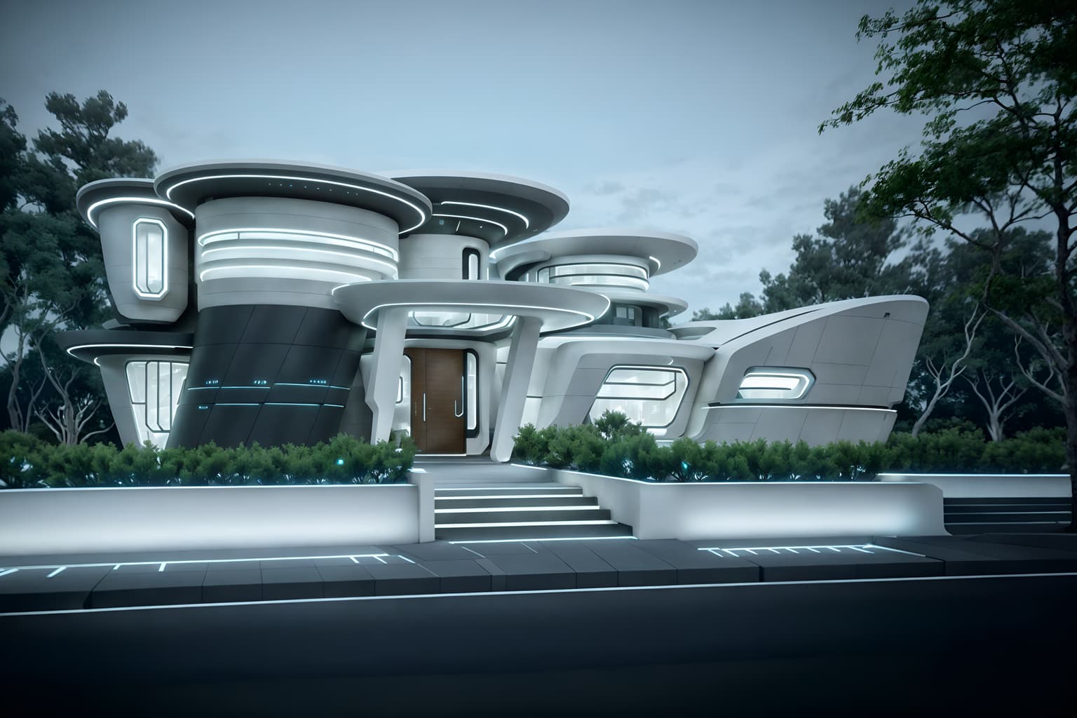 futuristic-style exterior designed (house exterior exterior) . with futurism minimalist exterior and circular shapes and futurism and futuristic exterior and floating surfaces and neutral background and bright accents and light colors and monochromatic palette. . cinematic photo, highly detailed, cinematic lighting, ultra-detailed, ultrarealistic, photorealism, 8k. futuristic exterior design style. masterpiece, cinematic light, ultrarealistic+, photorealistic+, 8k, raw photo, realistic, sharp focus on eyes, (symmetrical eyes), (intact eyes), hyperrealistic, highest quality, best quality, , highly detailed, masterpiece, best quality, extremely detailed 8k wallpaper, masterpiece, best quality, ultra-detailed, best shadow, detailed background, detailed face, detailed eyes, high contrast, best illumination, detailed face, dulux, caustic, dynamic angle, detailed glow. dramatic lighting. highly detailed, insanely detailed hair, symmetrical, intricate details, professionally retouched, 8k high definition. strong bokeh. award winning photo.