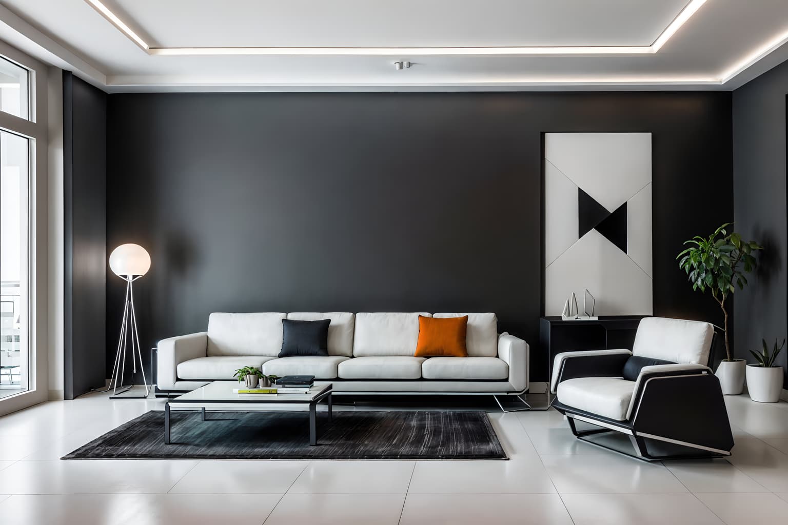 futuristic-style (living room interior) with sofa and furniture and occasional tables and televisions and rug and chairs and plant and electric lamps. . with minimalist clean lines and strong geometric walls and futurism and futuristic interior and futurism minimalist interior and steel finishing and neutral background and bright accents and smooth marble. . cinematic photo, highly detailed, cinematic lighting, ultra-detailed, ultrarealistic, photorealism, 8k. futuristic interior design style. masterpiece, cinematic light, ultrarealistic+, photorealistic+, 8k, raw photo, realistic, sharp focus on eyes, (symmetrical eyes), (intact eyes), hyperrealistic, highest quality, best quality, , highly detailed, masterpiece, best quality, extremely detailed 8k wallpaper, masterpiece, best quality, ultra-detailed, best shadow, detailed background, detailed face, detailed eyes, high contrast, best illumination, detailed face, dulux, caustic, dynamic angle, detailed glow. dramatic lighting. highly detailed, insanely detailed hair, symmetrical, intricate details, professionally retouched, 8k high definition. strong bokeh. award winning photo.