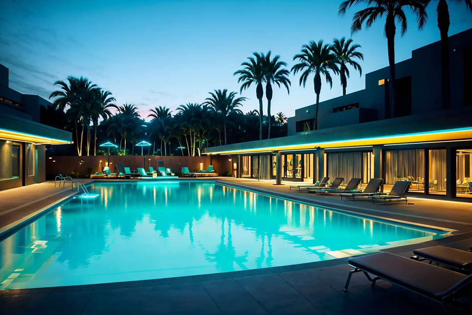 retro futuristic-style designed (outdoor pool area ) with pool lights and pool and pool lounge chairs and pool lights. . with vintage futurism and steel finishing and smooth marble and floating surfaces and glass panes and strong geometric walls and futuristic and smooth polished marble. . cinematic photo, highly detailed, cinematic lighting, ultra-detailed, ultrarealistic, photorealism, 8k. retro futuristic design style. masterpiece, cinematic light, ultrarealistic+, photorealistic+, 8k, raw photo, realistic, sharp focus on eyes, (symmetrical eyes), (intact eyes), hyperrealistic, highest quality, best quality, , highly detailed, masterpiece, best quality, extremely detailed 8k wallpaper, masterpiece, best quality, ultra-detailed, best shadow, detailed background, detailed face, detailed eyes, high contrast, best illumination, detailed face, dulux, caustic, dynamic angle, detailed glow. dramatic lighting. highly detailed, insanely detailed hair, symmetrical, intricate details, professionally retouched, 8k high definition. strong bokeh. award winning photo.