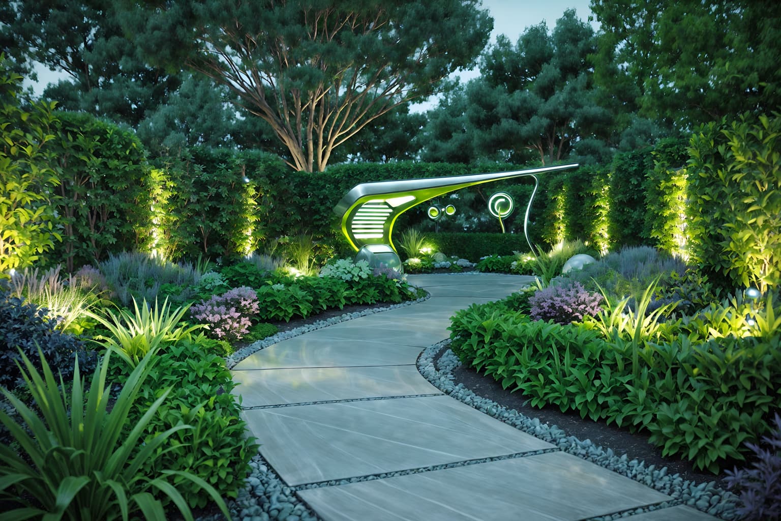 retro futuristic-style designed (outdoor garden ) with grass and garden plants and garden tree and grass. . with vintage futurism and futuristic and circular shapes and smooth polished marble and steel finishing and smooth marble and futurism minimalist and light colors. . cinematic photo, highly detailed, cinematic lighting, ultra-detailed, ultrarealistic, photorealism, 8k. retro futuristic design style. masterpiece, cinematic light, ultrarealistic+, photorealistic+, 8k, raw photo, realistic, sharp focus on eyes, (symmetrical eyes), (intact eyes), hyperrealistic, highest quality, best quality, , highly detailed, masterpiece, best quality, extremely detailed 8k wallpaper, masterpiece, best quality, ultra-detailed, best shadow, detailed background, detailed face, detailed eyes, high contrast, best illumination, detailed face, dulux, caustic, dynamic angle, detailed glow. dramatic lighting. highly detailed, insanely detailed hair, symmetrical, intricate details, professionally retouched, 8k high definition. strong bokeh. award winning photo.