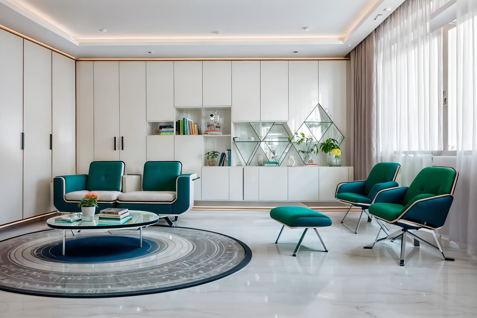retro futuristic-style (kids room interior) with headboard and plant and bedside table or night stand and storage bench or ottoman and dresser closet and accent chair and night light and kids desk. . with glass panes and strong geometric walls and smooth polished marble and floating surfaces and futuristic interior and futurism minimalist interior and smooth marble and neutral background and bright accents. . cinematic photo, highly detailed, cinematic lighting, ultra-detailed, ultrarealistic, photorealism, 8k. retro futuristic interior design style. masterpiece, cinematic light, ultrarealistic+, photorealistic+, 8k, raw photo, realistic, sharp focus on eyes, (symmetrical eyes), (intact eyes), hyperrealistic, highest quality, best quality, , highly detailed, masterpiece, best quality, extremely detailed 8k wallpaper, masterpiece, best quality, ultra-detailed, best shadow, detailed background, detailed face, detailed eyes, high contrast, best illumination, detailed face, dulux, caustic, dynamic angle, detailed glow. dramatic lighting. highly detailed, insanely detailed hair, symmetrical, intricate details, professionally retouched, 8k high definition. strong bokeh. award winning photo.