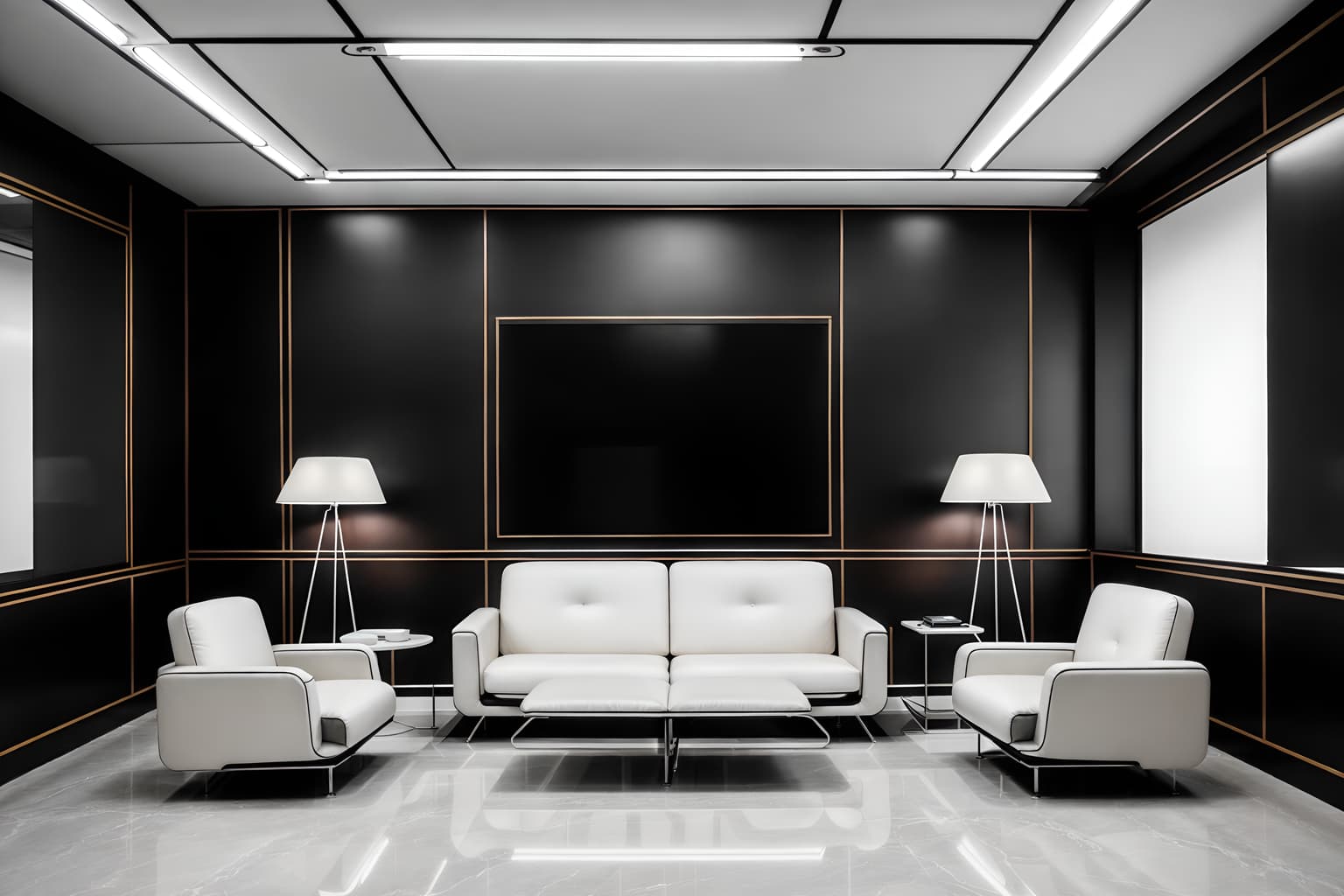 retro futuristic-style (coworking space interior) with office desks and seating area with sofa and lounge chairs and office chairs and office desks. . with smooth polished marble and monochromatic palette and futuristic interior and futurism minimalist interior and minimalist clean lines and glass panes and light colors and strong geometric walls. . cinematic photo, highly detailed, cinematic lighting, ultra-detailed, ultrarealistic, photorealism, 8k. retro futuristic interior design style. masterpiece, cinematic light, ultrarealistic+, photorealistic+, 8k, raw photo, realistic, sharp focus on eyes, (symmetrical eyes), (intact eyes), hyperrealistic, highest quality, best quality, , highly detailed, masterpiece, best quality, extremely detailed 8k wallpaper, masterpiece, best quality, ultra-detailed, best shadow, detailed background, detailed face, detailed eyes, high contrast, best illumination, detailed face, dulux, caustic, dynamic angle, detailed glow. dramatic lighting. highly detailed, insanely detailed hair, symmetrical, intricate details, professionally retouched, 8k high definition. strong bokeh. award winning photo.