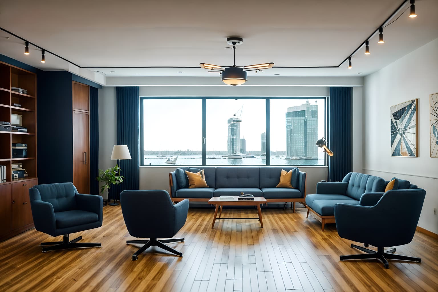 nautical-style (coworking space interior) with office desks and office chairs and lounge chairs and seating area with sofa and office desks. . . cinematic photo, highly detailed, cinematic lighting, ultra-detailed, ultrarealistic, photorealism, 8k. nautical interior design style. masterpiece, cinematic light, ultrarealistic+, photorealistic+, 8k, raw photo, realistic, sharp focus on eyes, (symmetrical eyes), (intact eyes), hyperrealistic, highest quality, best quality, , highly detailed, masterpiece, best quality, extremely detailed 8k wallpaper, masterpiece, best quality, ultra-detailed, best shadow, detailed background, detailed face, detailed eyes, high contrast, best illumination, detailed face, dulux, caustic, dynamic angle, detailed glow. dramatic lighting. highly detailed, insanely detailed hair, symmetrical, intricate details, professionally retouched, 8k high definition. strong bokeh. award winning photo.