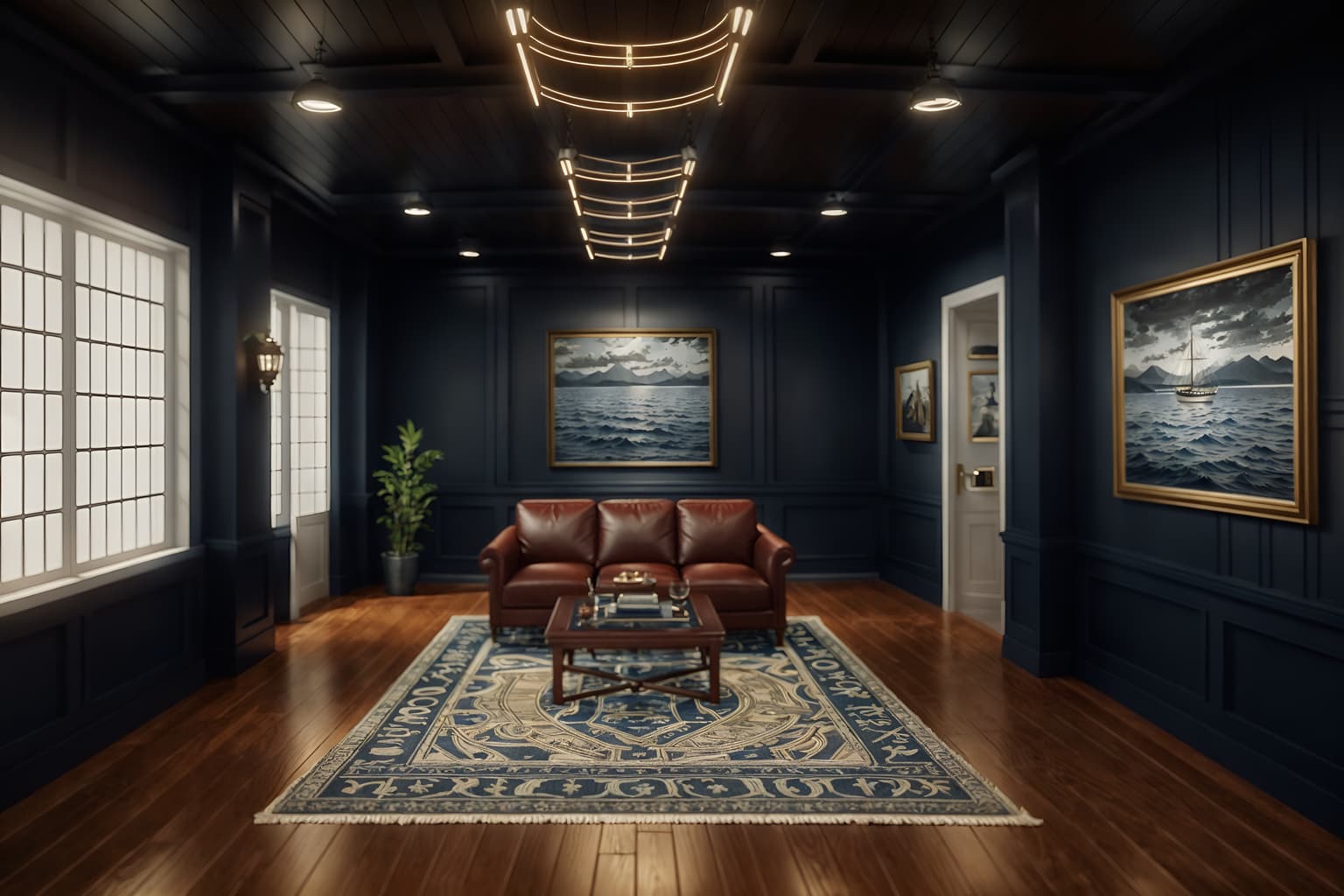 nautical-style (exhibition space interior) . . cinematic photo, highly detailed, cinematic lighting, ultra-detailed, ultrarealistic, photorealism, 8k. nautical interior design style. masterpiece, cinematic light, ultrarealistic+, photorealistic+, 8k, raw photo, realistic, sharp focus on eyes, (symmetrical eyes), (intact eyes), hyperrealistic, highest quality, best quality, , highly detailed, masterpiece, best quality, extremely detailed 8k wallpaper, masterpiece, best quality, ultra-detailed, best shadow, detailed background, detailed face, detailed eyes, high contrast, best illumination, detailed face, dulux, caustic, dynamic angle, detailed glow. dramatic lighting. highly detailed, insanely detailed hair, symmetrical, intricate details, professionally retouched, 8k high definition. strong bokeh. award winning photo.