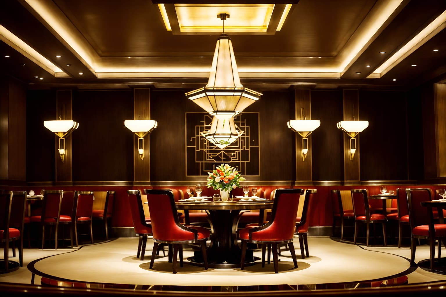 art deco-style (restaurant interior) with restaurant chairs and restaurant dining tables and restaurant bar and restaurant decor and restaurant chairs. . with luxury and glamour and geometric lines and smooth lines and geometric shapes and exuberant shapes and decadent detail and bright and cheerful colors. . cinematic photo, highly detailed, cinematic lighting, ultra-detailed, ultrarealistic, photorealism, 8k. art deco interior design style. masterpiece, cinematic light, ultrarealistic+, photorealistic+, 8k, raw photo, realistic, sharp focus on eyes, (symmetrical eyes), (intact eyes), hyperrealistic, highest quality, best quality, , highly detailed, masterpiece, best quality, extremely detailed 8k wallpaper, masterpiece, best quality, ultra-detailed, best shadow, detailed background, detailed face, detailed eyes, high contrast, best illumination, detailed face, dulux, caustic, dynamic angle, detailed glow. dramatic lighting. highly detailed, insanely detailed hair, symmetrical, intricate details, professionally retouched, 8k high definition. strong bokeh. award winning photo.