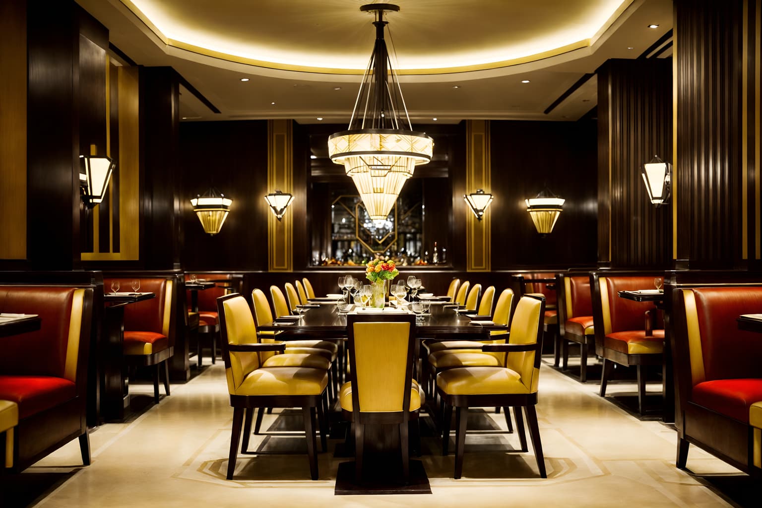 art deco-style (restaurant interior) with restaurant chairs and restaurant dining tables and restaurant bar and restaurant decor and restaurant chairs. . with luxury and glamour and geometric lines and smooth lines and geometric shapes and exuberant shapes and decadent detail and bright and cheerful colors. . cinematic photo, highly detailed, cinematic lighting, ultra-detailed, ultrarealistic, photorealism, 8k. art deco interior design style. masterpiece, cinematic light, ultrarealistic+, photorealistic+, 8k, raw photo, realistic, sharp focus on eyes, (symmetrical eyes), (intact eyes), hyperrealistic, highest quality, best quality, , highly detailed, masterpiece, best quality, extremely detailed 8k wallpaper, masterpiece, best quality, ultra-detailed, best shadow, detailed background, detailed face, detailed eyes, high contrast, best illumination, detailed face, dulux, caustic, dynamic angle, detailed glow. dramatic lighting. highly detailed, insanely detailed hair, symmetrical, intricate details, professionally retouched, 8k high definition. strong bokeh. award winning photo.