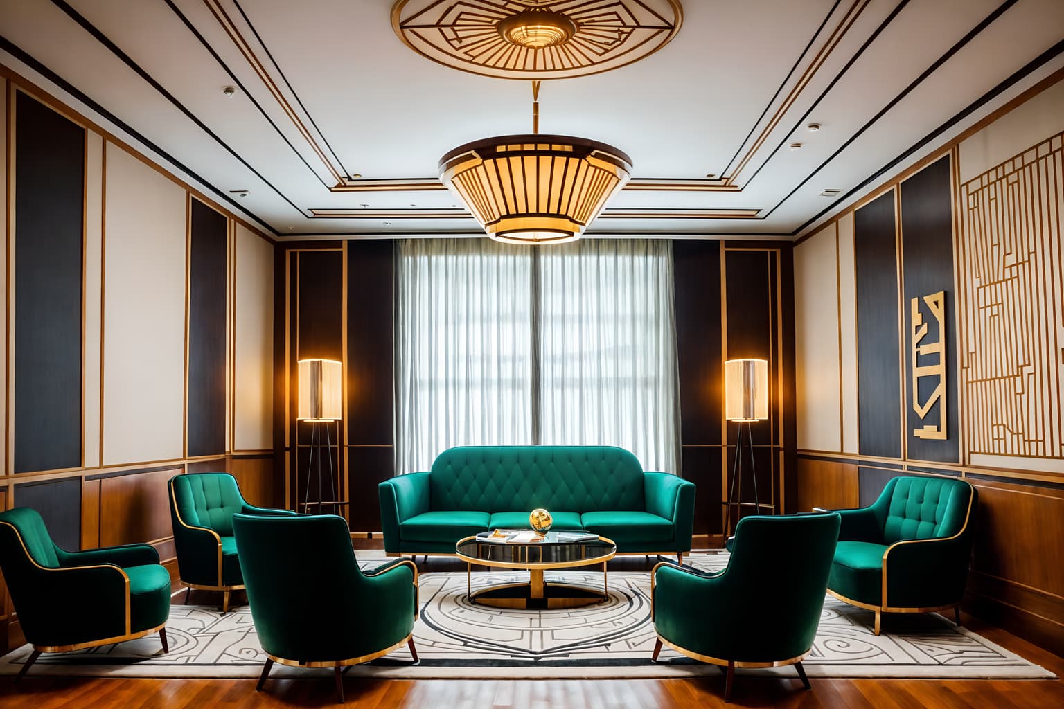 art deco-style (coworking space interior) with lounge chairs and seating area with sofa and office desks and office chairs and lounge chairs. . with luxury and geometric lines and glamour and smooth lines and exuberant shapes and stream-lined forms and abstract patterns and symmetrical designs. . cinematic photo, highly detailed, cinematic lighting, ultra-detailed, ultrarealistic, photorealism, 8k. art deco interior design style. masterpiece, cinematic light, ultrarealistic+, photorealistic+, 8k, raw photo, realistic, sharp focus on eyes, (symmetrical eyes), (intact eyes), hyperrealistic, highest quality, best quality, , highly detailed, masterpiece, best quality, extremely detailed 8k wallpaper, masterpiece, best quality, ultra-detailed, best shadow, detailed background, detailed face, detailed eyes, high contrast, best illumination, detailed face, dulux, caustic, dynamic angle, detailed glow. dramatic lighting. highly detailed, insanely detailed hair, symmetrical, intricate details, professionally retouched, 8k high definition. strong bokeh. award winning photo.