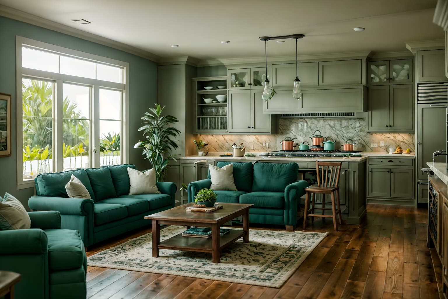 coastal-style (kitchen living combo interior) with kitchen cabinets and coffee tables and bookshelves and sofa and stove and chairs and plant and televisions. . with . . cinematic photo, highly detailed, cinematic lighting, ultra-detailed, ultrarealistic, photorealism, 8k. coastal interior design style. masterpiece, cinematic light, ultrarealistic+, photorealistic+, 8k, raw photo, realistic, sharp focus on eyes, (symmetrical eyes), (intact eyes), hyperrealistic, highest quality, best quality, , highly detailed, masterpiece, best quality, extremely detailed 8k wallpaper, masterpiece, best quality, ultra-detailed, best shadow, detailed background, detailed face, detailed eyes, high contrast, best illumination, detailed face, dulux, caustic, dynamic angle, detailed glow. dramatic lighting. highly detailed, insanely detailed hair, symmetrical, intricate details, professionally retouched, 8k high definition. strong bokeh. award winning photo.