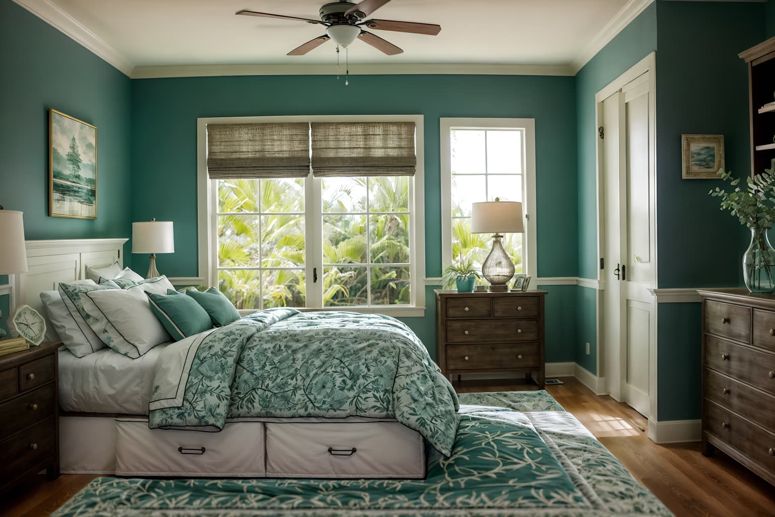 coastal-style (bedroom interior) with night light and dresser closet and storage bench or ottoman and bedside table or night stand and accent chair and bed and plant and headboard. . with . . cinematic photo, highly detailed, cinematic lighting, ultra-detailed, ultrarealistic, photorealism, 8k. coastal interior design style. masterpiece, cinematic light, ultrarealistic+, photorealistic+, 8k, raw photo, realistic, sharp focus on eyes, (symmetrical eyes), (intact eyes), hyperrealistic, highest quality, best quality, , highly detailed, masterpiece, best quality, extremely detailed 8k wallpaper, masterpiece, best quality, ultra-detailed, best shadow, detailed background, detailed face, detailed eyes, high contrast, best illumination, detailed face, dulux, caustic, dynamic angle, detailed glow. dramatic lighting. highly detailed, insanely detailed hair, symmetrical, intricate details, professionally retouched, 8k high definition. strong bokeh. award winning photo.