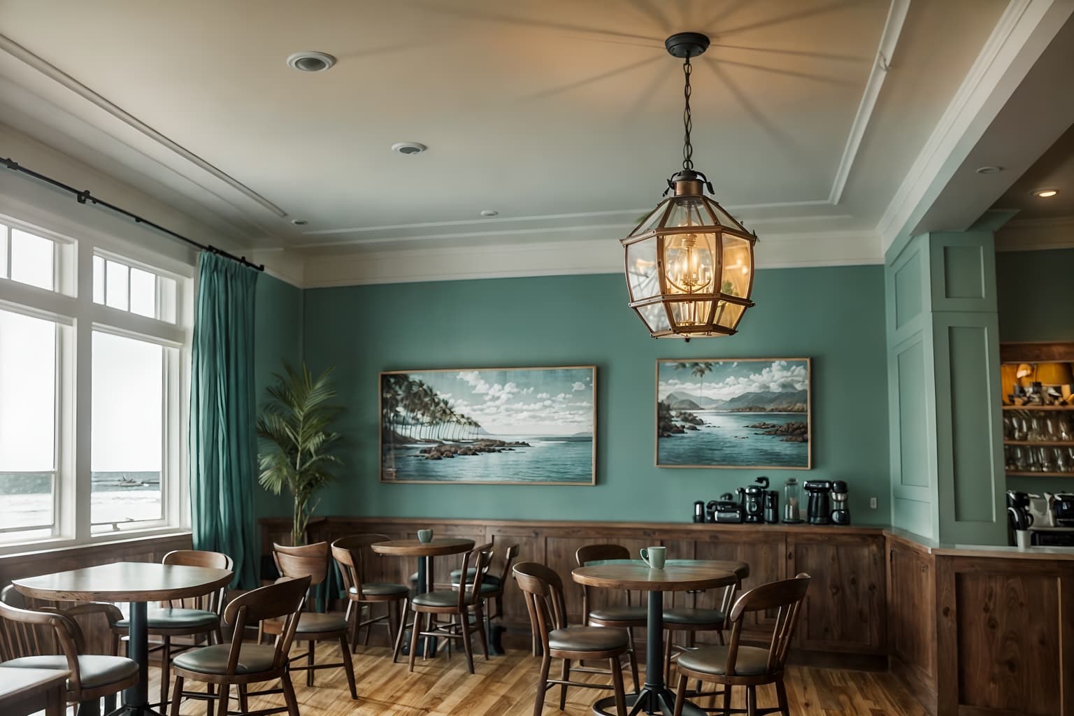 coastal-style (coffee shop interior) . with . . cinematic photo, highly detailed, cinematic lighting, ultra-detailed, ultrarealistic, photorealism, 8k. coastal interior design style. masterpiece, cinematic light, ultrarealistic+, photorealistic+, 8k, raw photo, realistic, sharp focus on eyes, (symmetrical eyes), (intact eyes), hyperrealistic, highest quality, best quality, , highly detailed, masterpiece, best quality, extremely detailed 8k wallpaper, masterpiece, best quality, ultra-detailed, best shadow, detailed background, detailed face, detailed eyes, high contrast, best illumination, detailed face, dulux, caustic, dynamic angle, detailed glow. dramatic lighting. highly detailed, insanely detailed hair, symmetrical, intricate details, professionally retouched, 8k high definition. strong bokeh. award winning photo.
