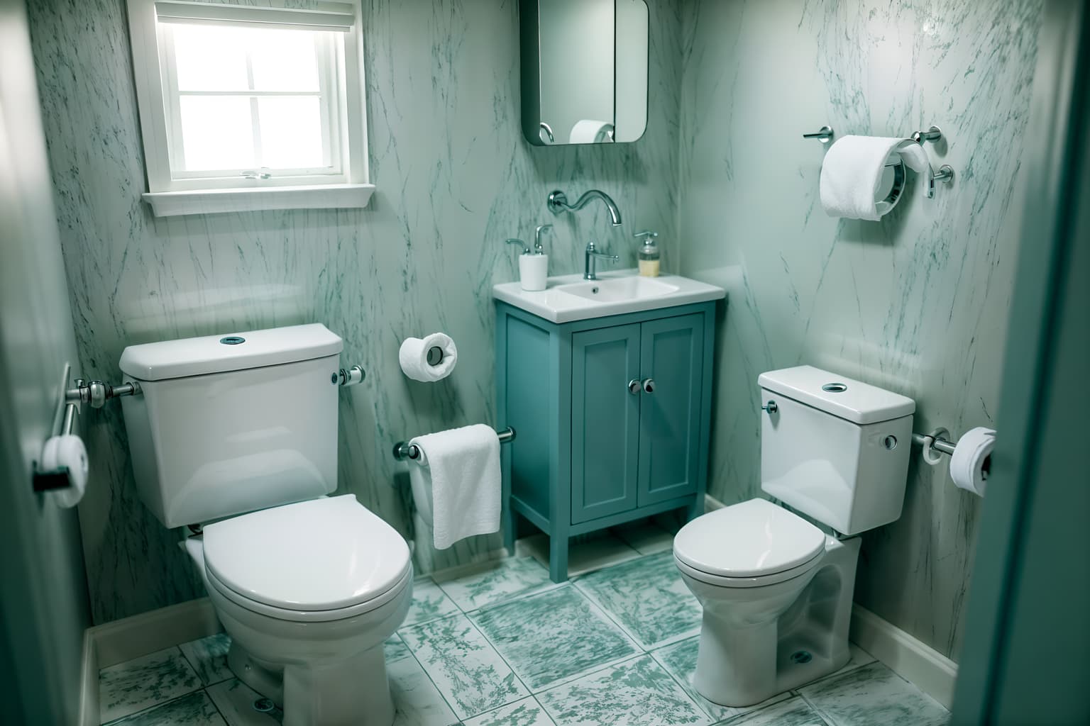 coastal-style (toilet interior) with sink with tap and toilet paper hanger and toilet with toilet seat up and sink with tap. . with . . cinematic photo, highly detailed, cinematic lighting, ultra-detailed, ultrarealistic, photorealism, 8k. coastal interior design style. masterpiece, cinematic light, ultrarealistic+, photorealistic+, 8k, raw photo, realistic, sharp focus on eyes, (symmetrical eyes), (intact eyes), hyperrealistic, highest quality, best quality, , highly detailed, masterpiece, best quality, extremely detailed 8k wallpaper, masterpiece, best quality, ultra-detailed, best shadow, detailed background, detailed face, detailed eyes, high contrast, best illumination, detailed face, dulux, caustic, dynamic angle, detailed glow. dramatic lighting. highly detailed, insanely detailed hair, symmetrical, intricate details, professionally retouched, 8k high definition. strong bokeh. award winning photo.