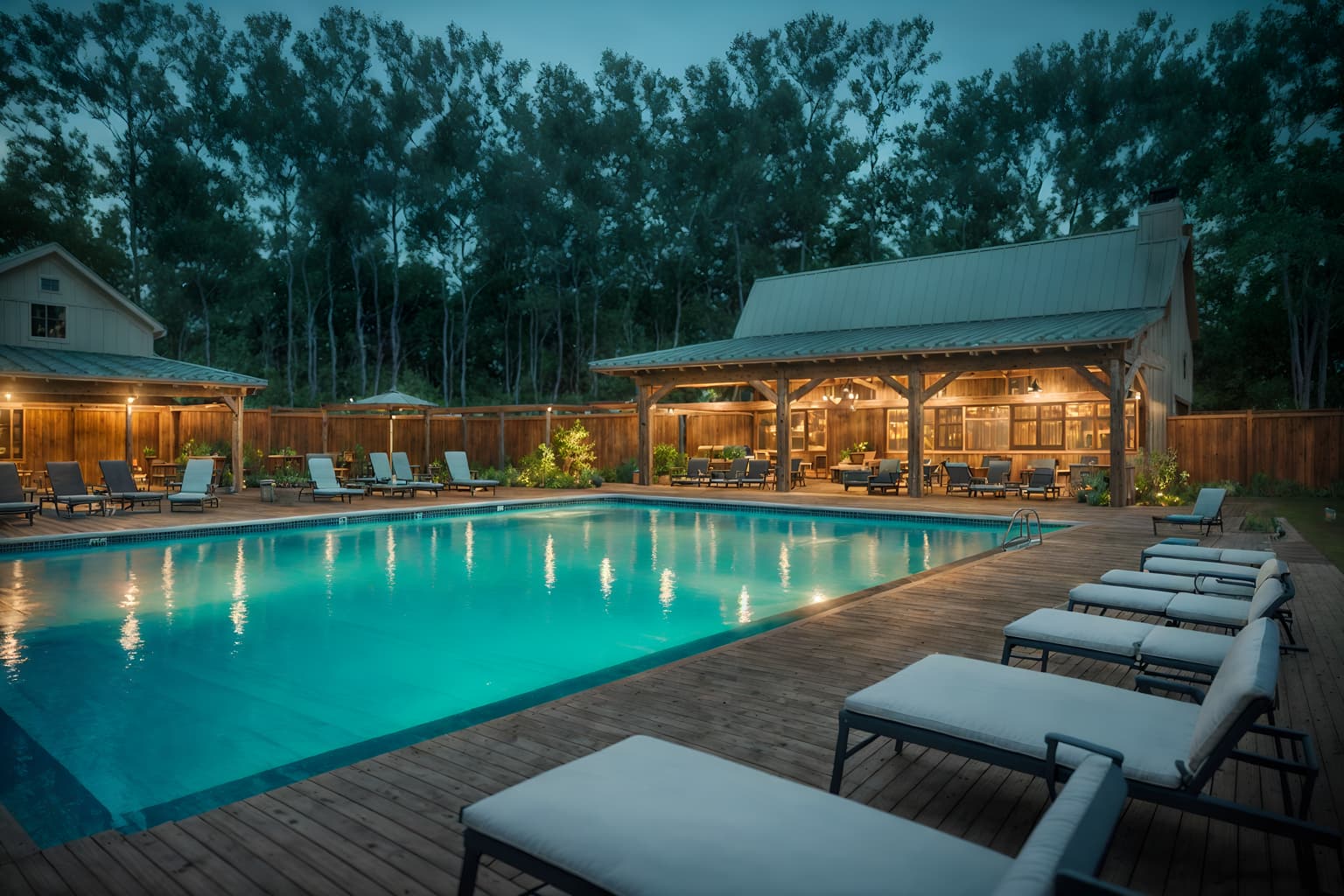 farmhouse-style designed (outdoor pool area ) with pool lights and pool lounge chairs and pool and pool lights. . with . . cinematic photo, highly detailed, cinematic lighting, ultra-detailed, ultrarealistic, photorealism, 8k. farmhouse design style. masterpiece, cinematic light, ultrarealistic+, photorealistic+, 8k, raw photo, realistic, sharp focus on eyes, (symmetrical eyes), (intact eyes), hyperrealistic, highest quality, best quality, , highly detailed, masterpiece, best quality, extremely detailed 8k wallpaper, masterpiece, best quality, ultra-detailed, best shadow, detailed background, detailed face, detailed eyes, high contrast, best illumination, detailed face, dulux, caustic, dynamic angle, detailed glow. dramatic lighting. highly detailed, insanely detailed hair, symmetrical, intricate details, professionally retouched, 8k high definition. strong bokeh. award winning photo.